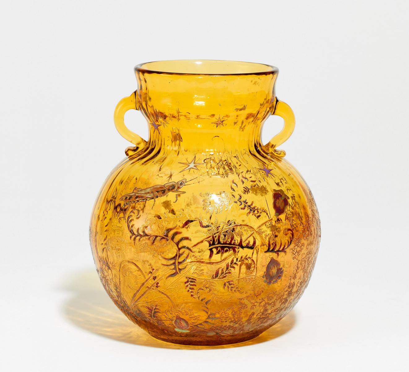 Emile Galle - Gebauchte Vase mit Heuschrecke und Mohn, 66516-9, Van Ham Kunstauktionen