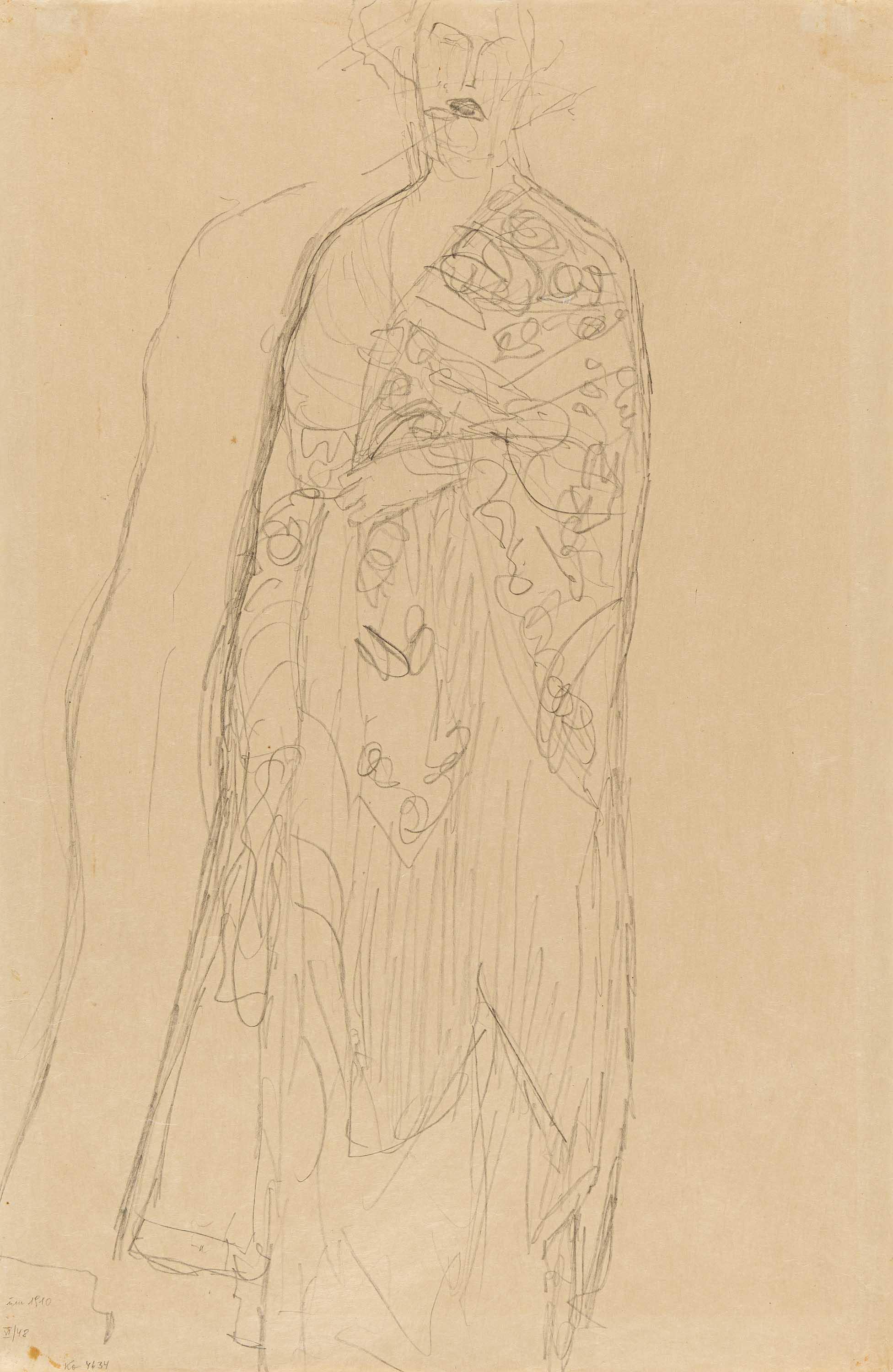 Gustav Klimt - Bildnis Paula Zuckerkandl Mit Umhang stehend von vorne Wiederholung des Umrisses der linken Seite, 73782-3, Van Ham Kunstauktionen