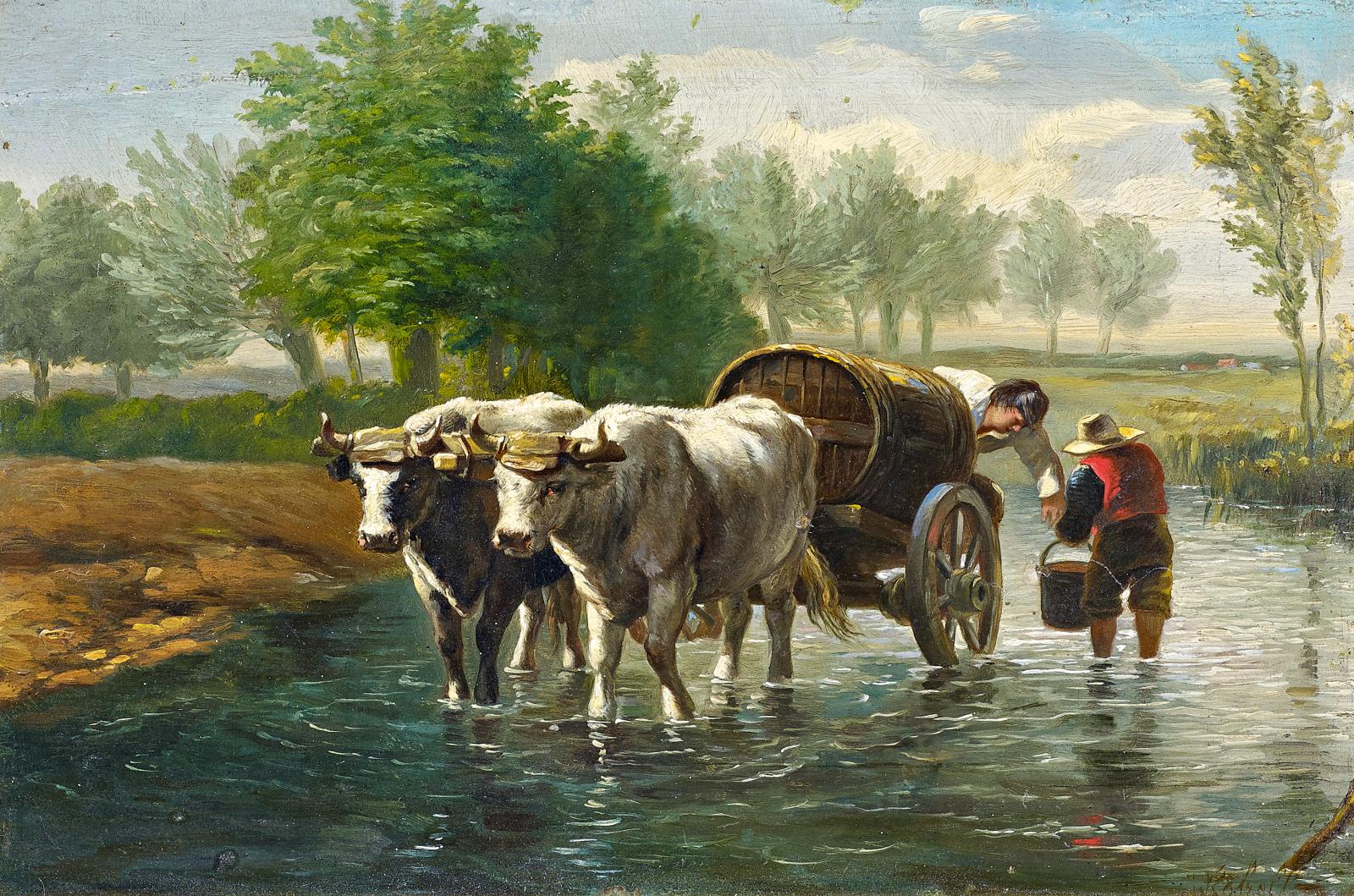 Jan III Kobell - Bauern mit Ochsenkarren im Wasser, 58220-2, Van Ham Kunstauktionen