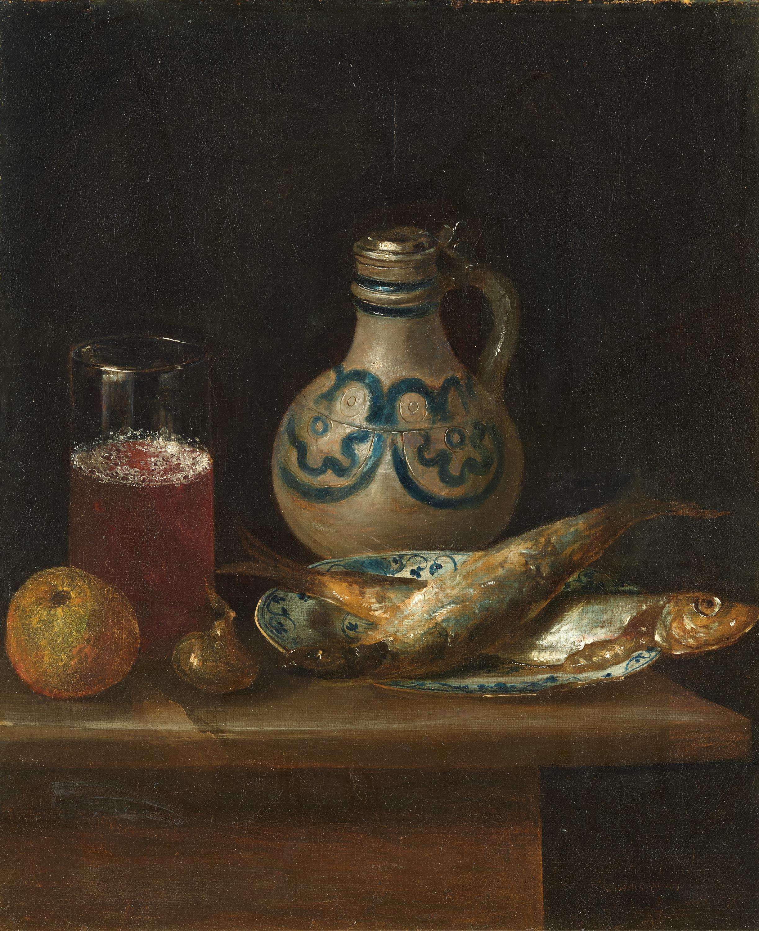Deutsche Schule (?) - Stillleben mit geräuchertem Hering, einem Krug und einem Glas Bier, 81594-3, Van Ham Kunstauktionen