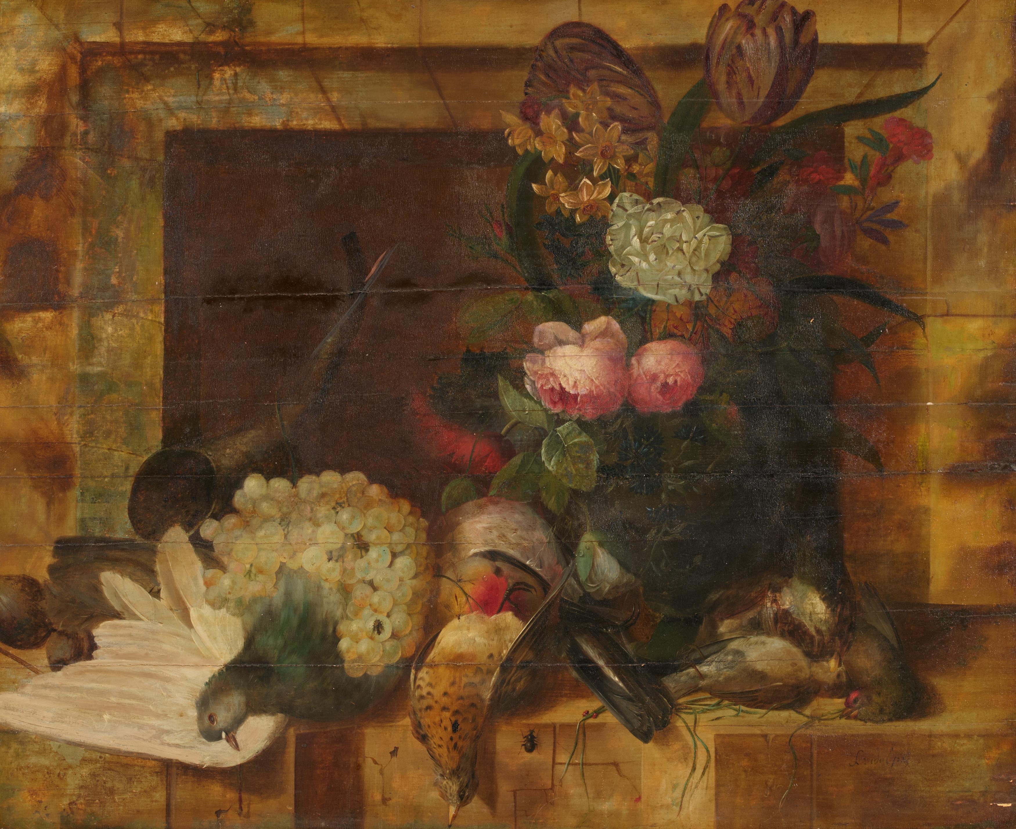 Spanische Schule - Jagstillleben mit Singvögeln und Blumen in einer Fensternische, 81345-23, Van Ham Kunstauktionen