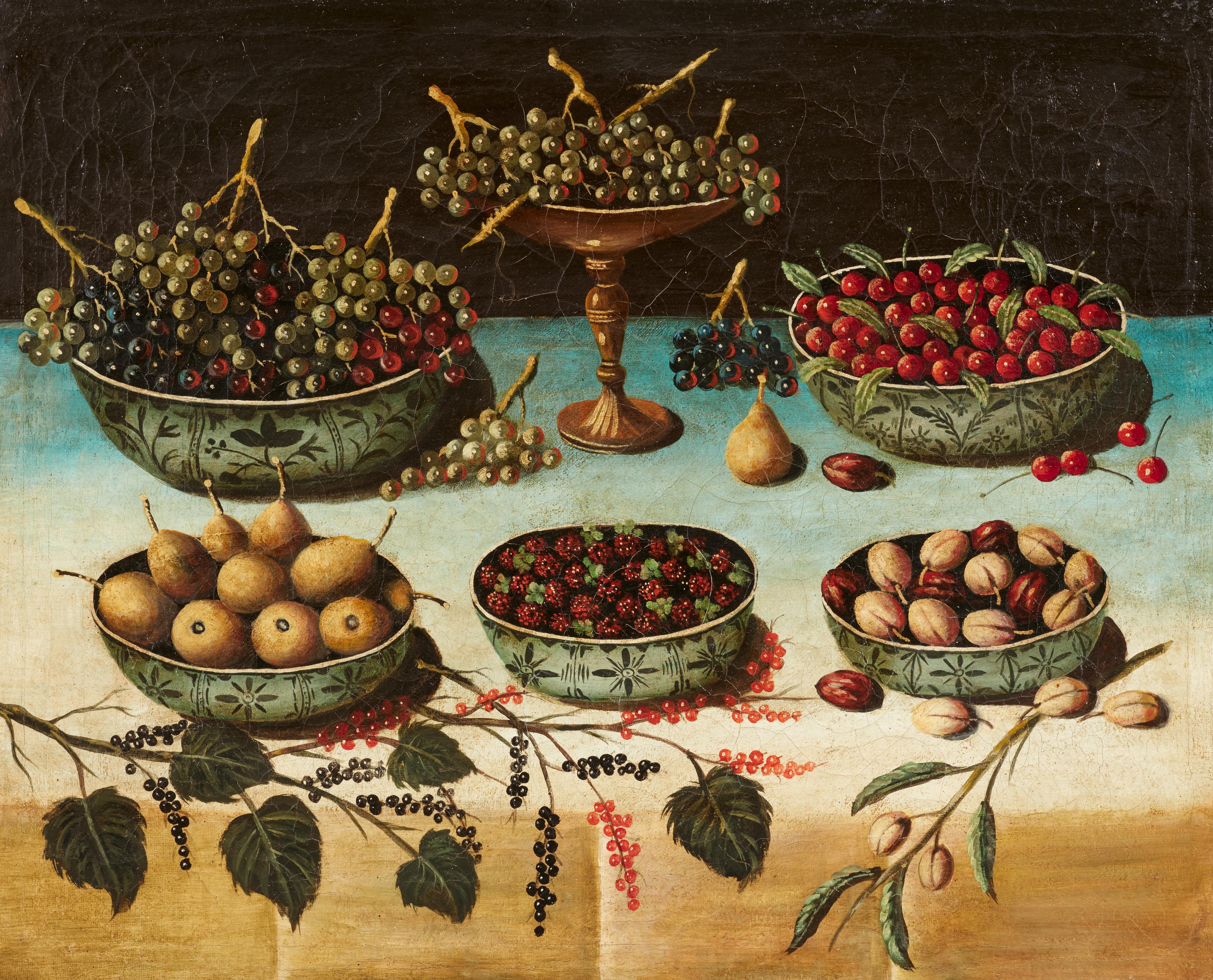 Spanische Schule - Stillleben. Porzellanschalen mit verschiedenen Früchten, 81345-1, Van Ham Kunstauktionen