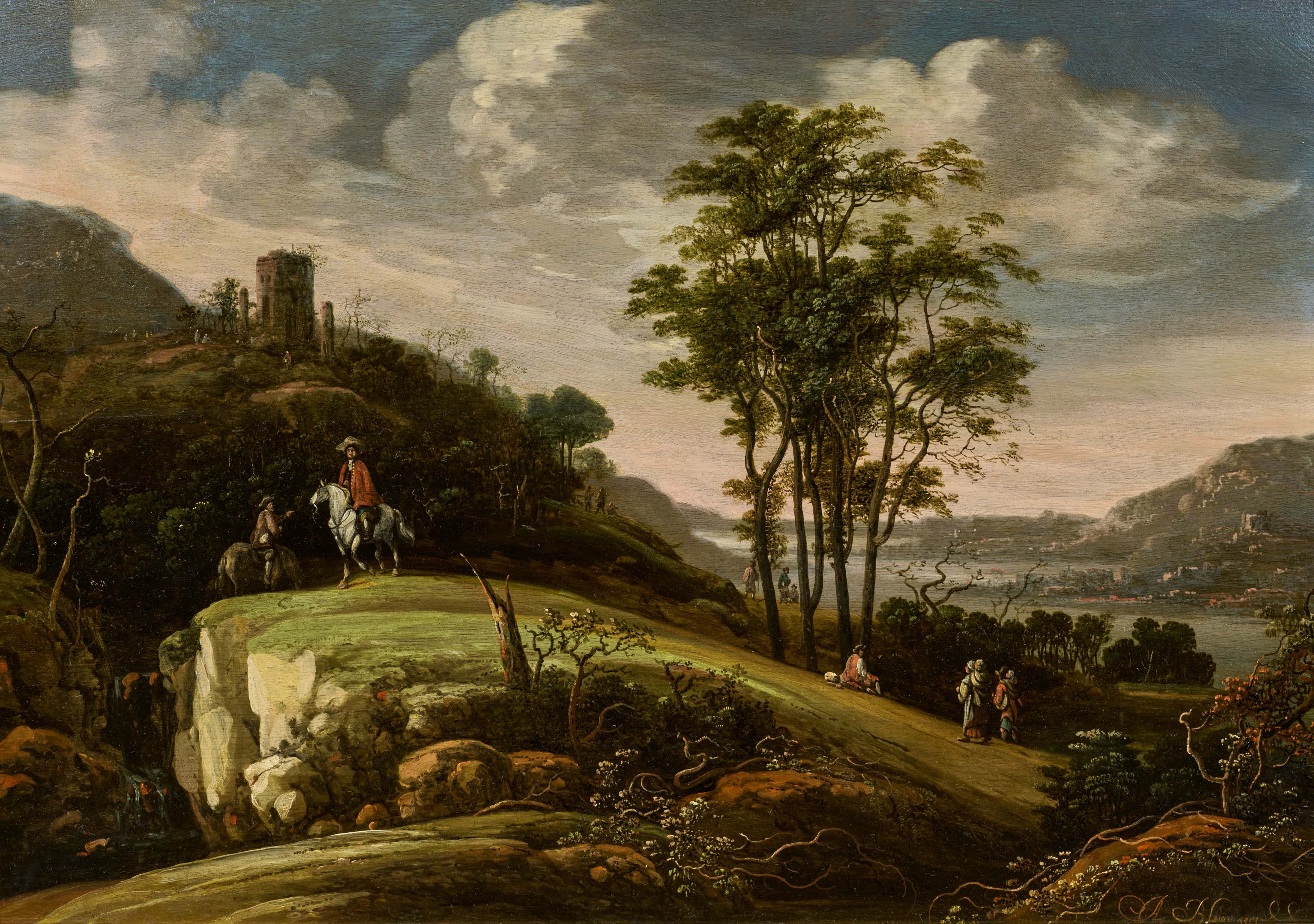 Abraham Blommaert - Weite Flusslandschaft mit Reiter vor einer Burgruine, 73593-22, Van Ham Kunstauktionen