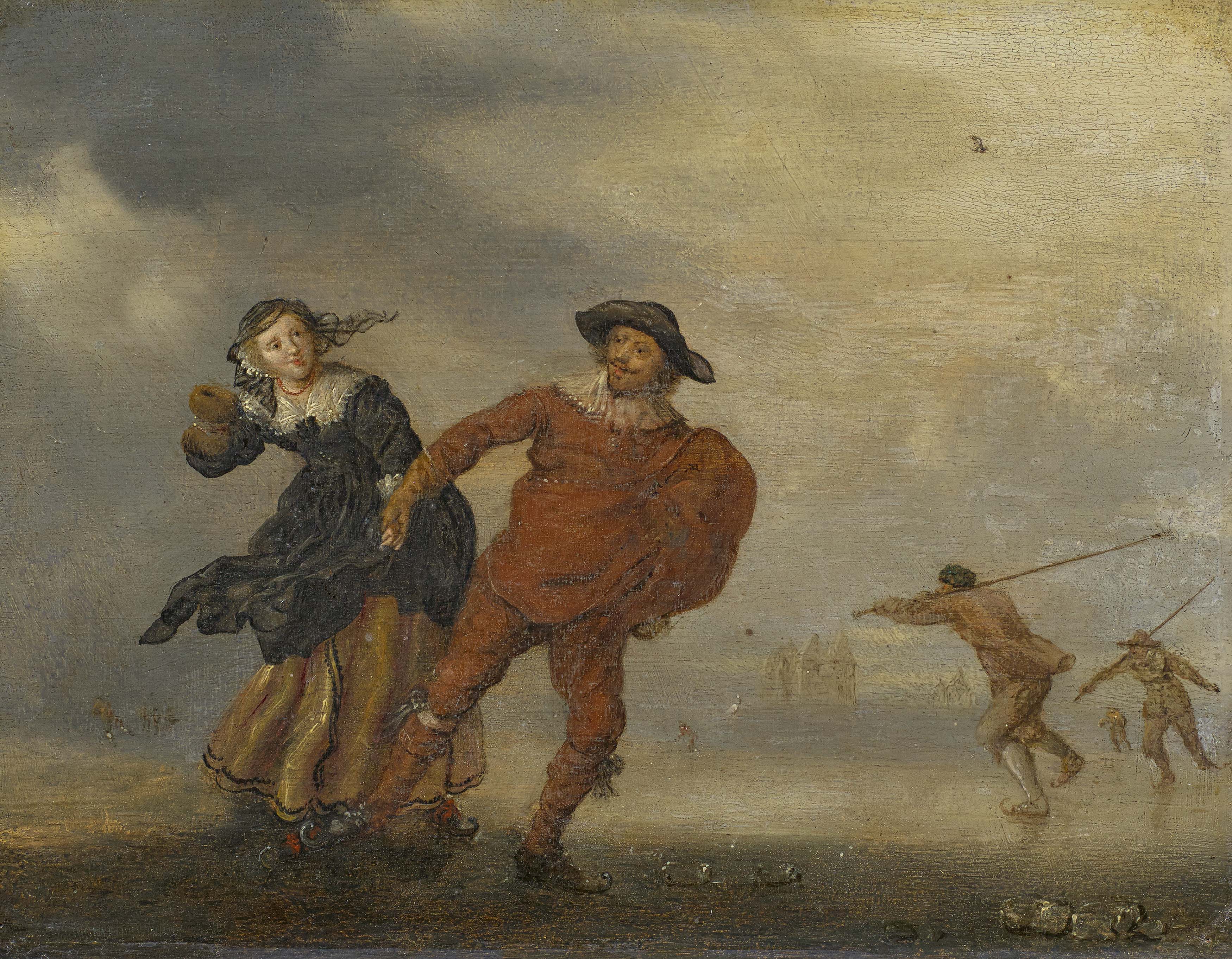 Adriaen Pietersz van de Venne - Hollaendisches Paar mit Schlittschuhen auf dem Eis, 67087-8, Van Ham Kunstauktionen