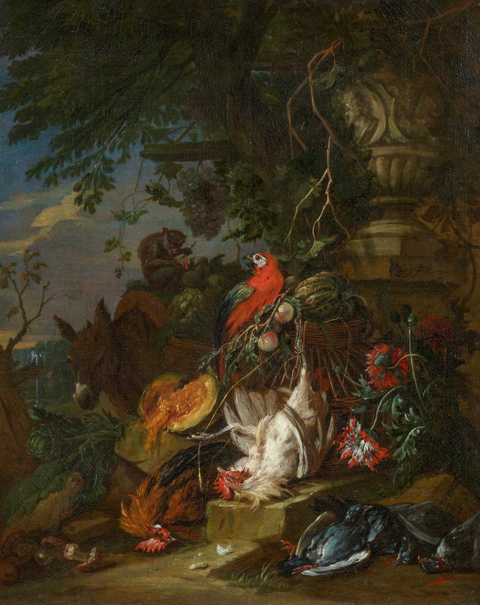 Adriaen de Gryef - Jagdstillleben mit Papagei und Aeffchen, 57189-10, Van Ham Kunstauktionen