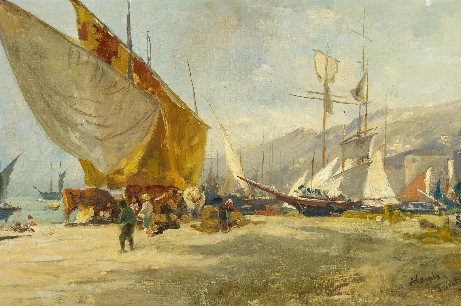 Albert Kappis - Anlandende Fischerboote und Segler in der Bucht von Triest, 58659-3, Van Ham Kunstauktionen