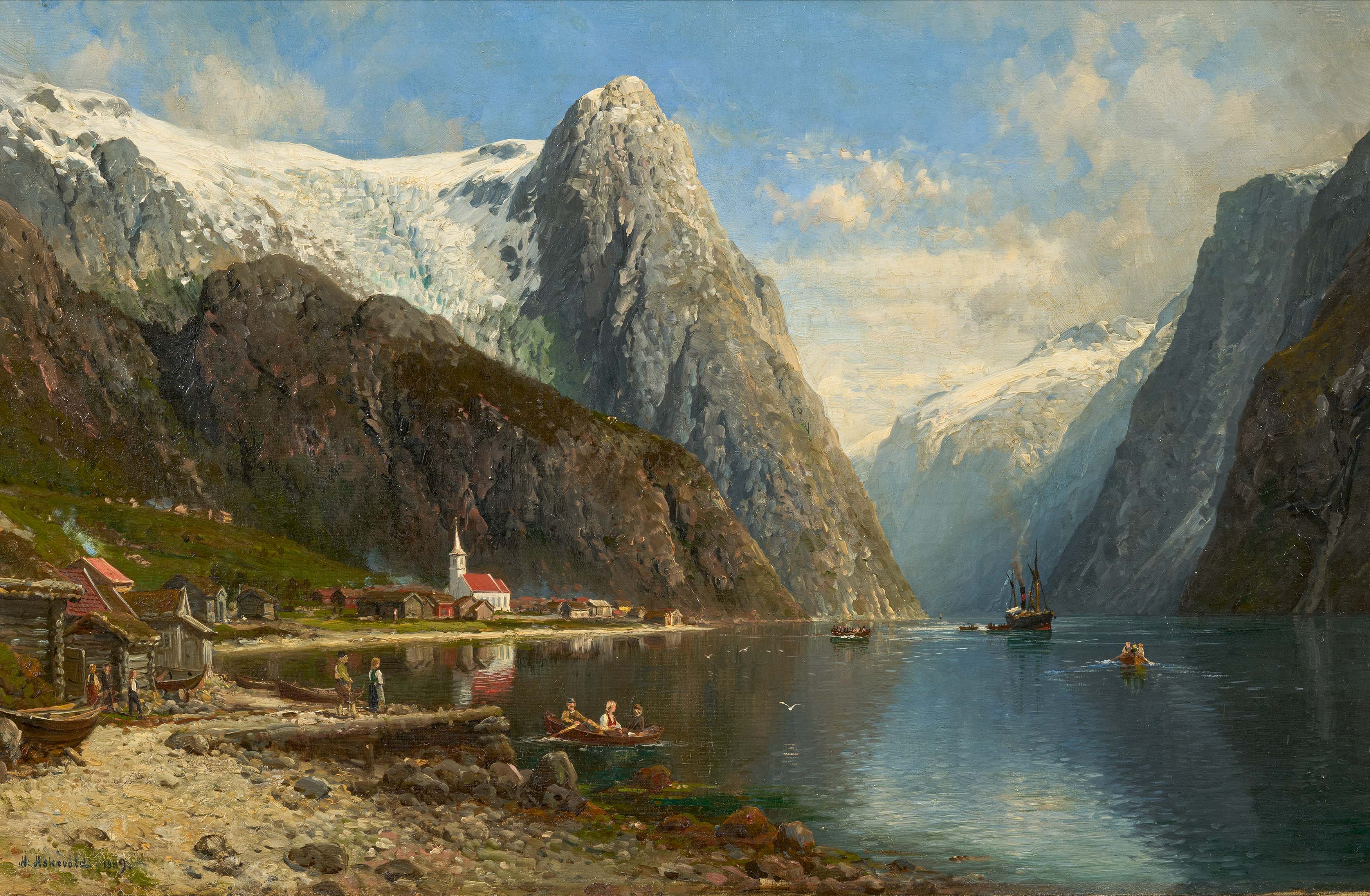 Anders Monsen Askevold - Sommertag mit Faehrbooten auf dem Naerofjord, 73899-1, Van Ham Kunstauktionen