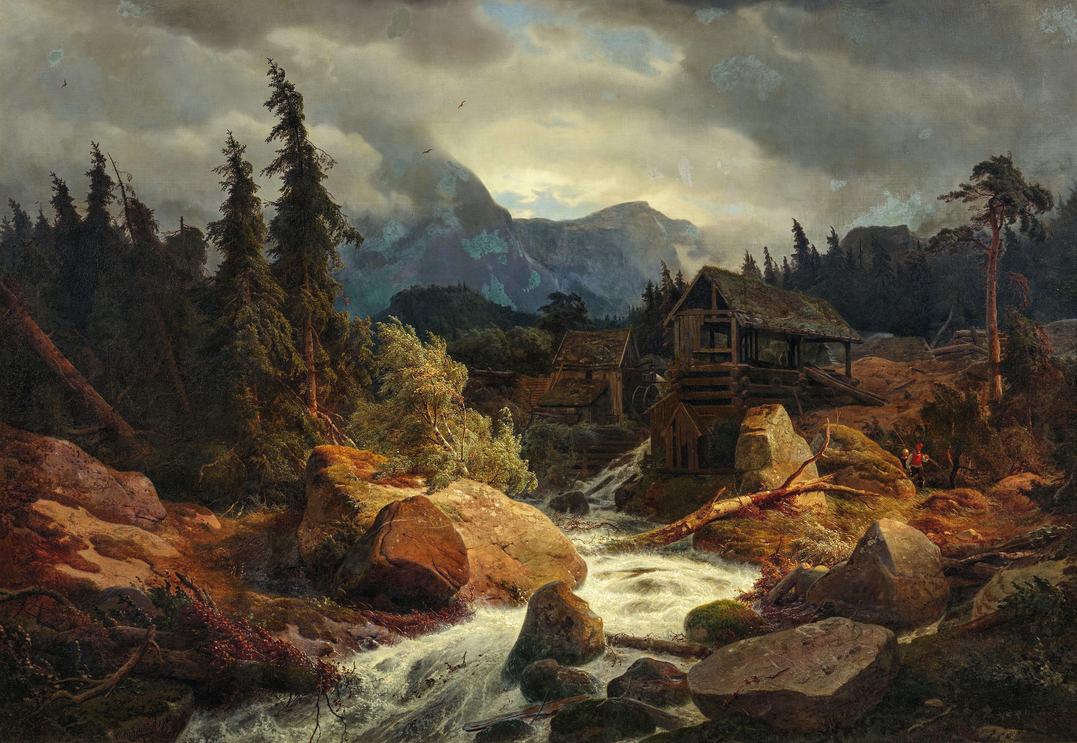 Andreas Achenbach - Wildbach mit Wassermuehle in Norwegen, 76201-2, Van Ham Kunstauktionen