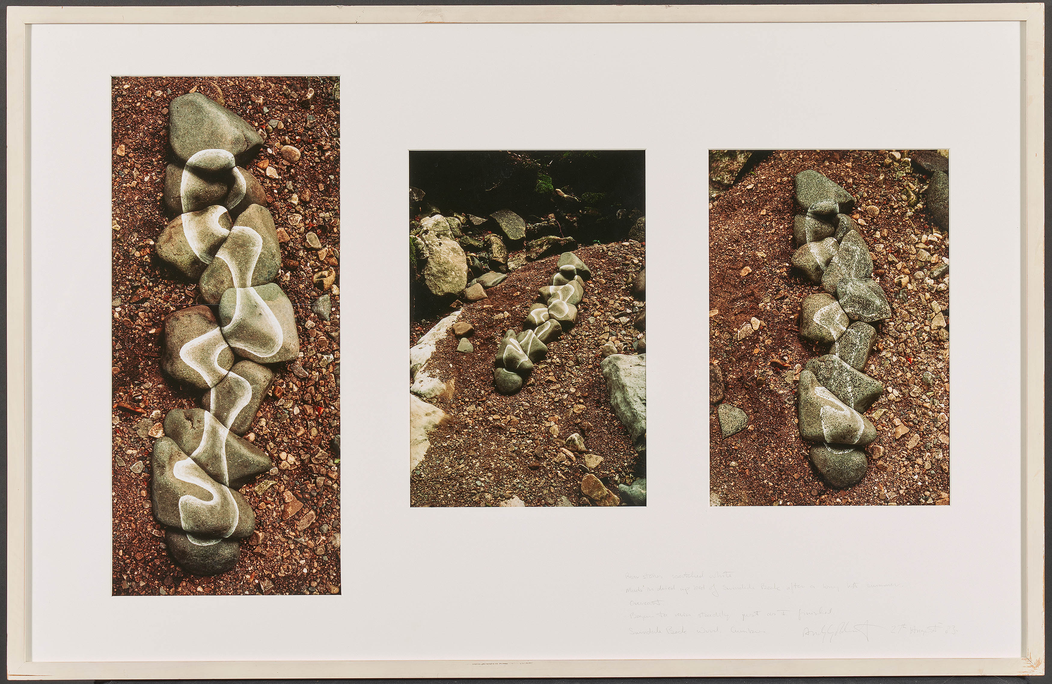 Andy Goldsworthy - River stones scratched white<br > made in dried-up bed of Swindale Beck after a long hot summer <br >over cast<br > began to rain steadily just as I finished, 69302-5, Van Ham Kunstauktionen