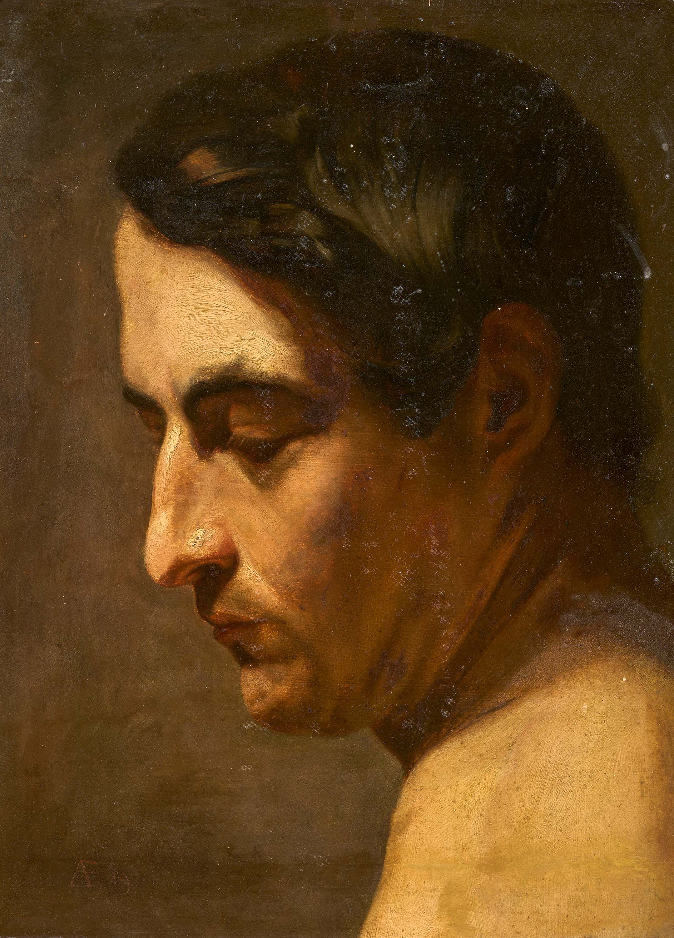 Anselm Feuerbach - Brustbild eines jungen Mannes im Profil nach links, 77065-2, Van Ham Kunstauktionen