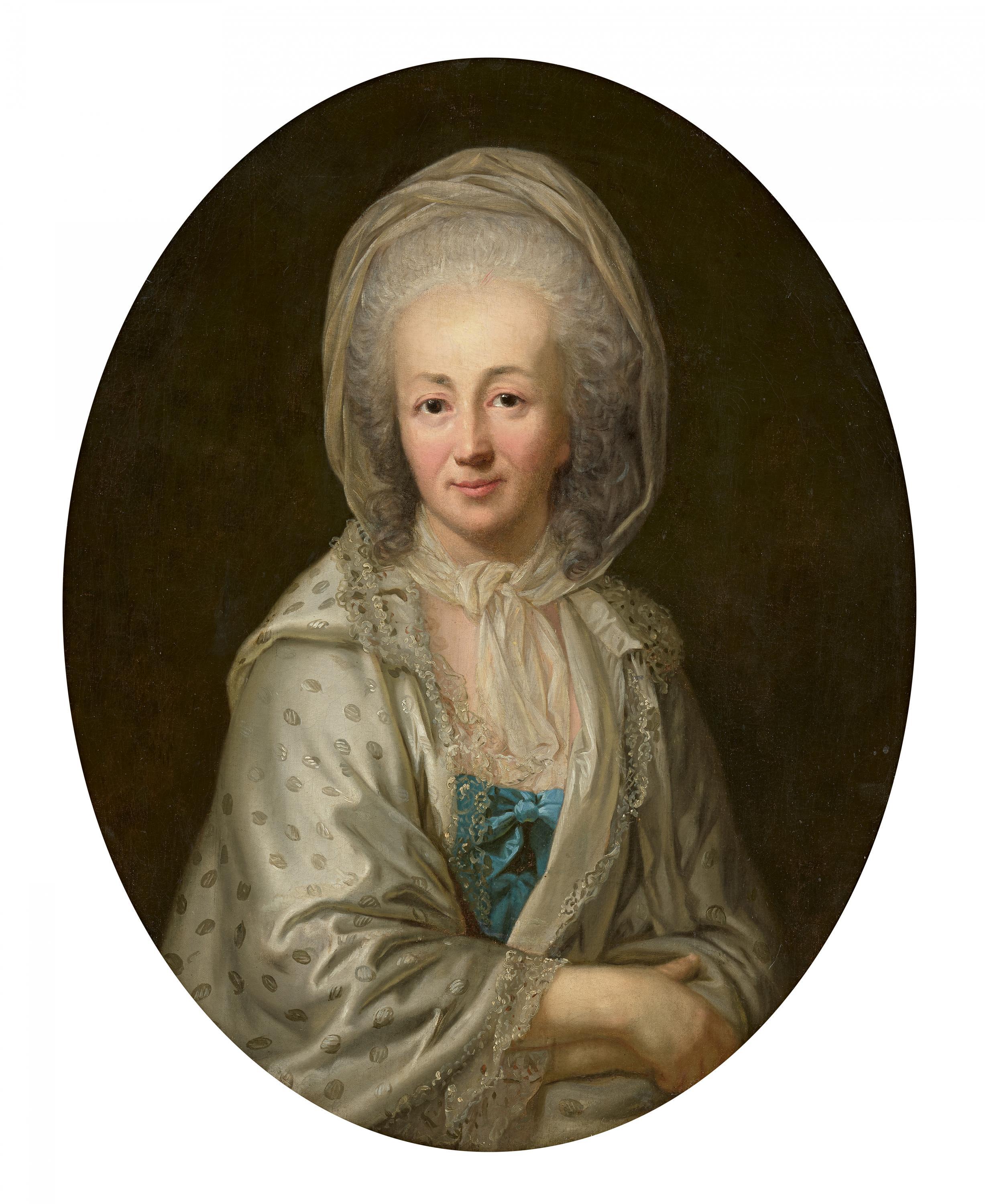 Anton Graff - Bildnis der Marie Madeleine Platzmann Berlin 1752-1790 im gepunkteten weissen Seidenkleid, 81526-1, Van Ham Kunstauktionen
