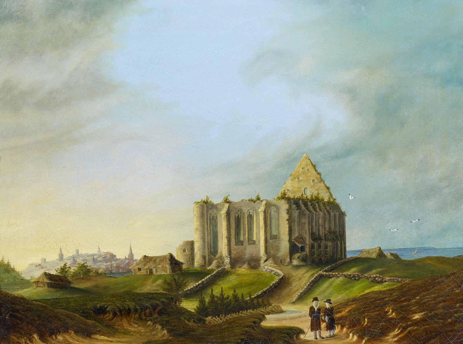 August Kleffel - Tallinn Die Ruine des Klosters Brigitten mit der Stadt im Hintergrund, 57579-3, Van Ham Kunstauktionen