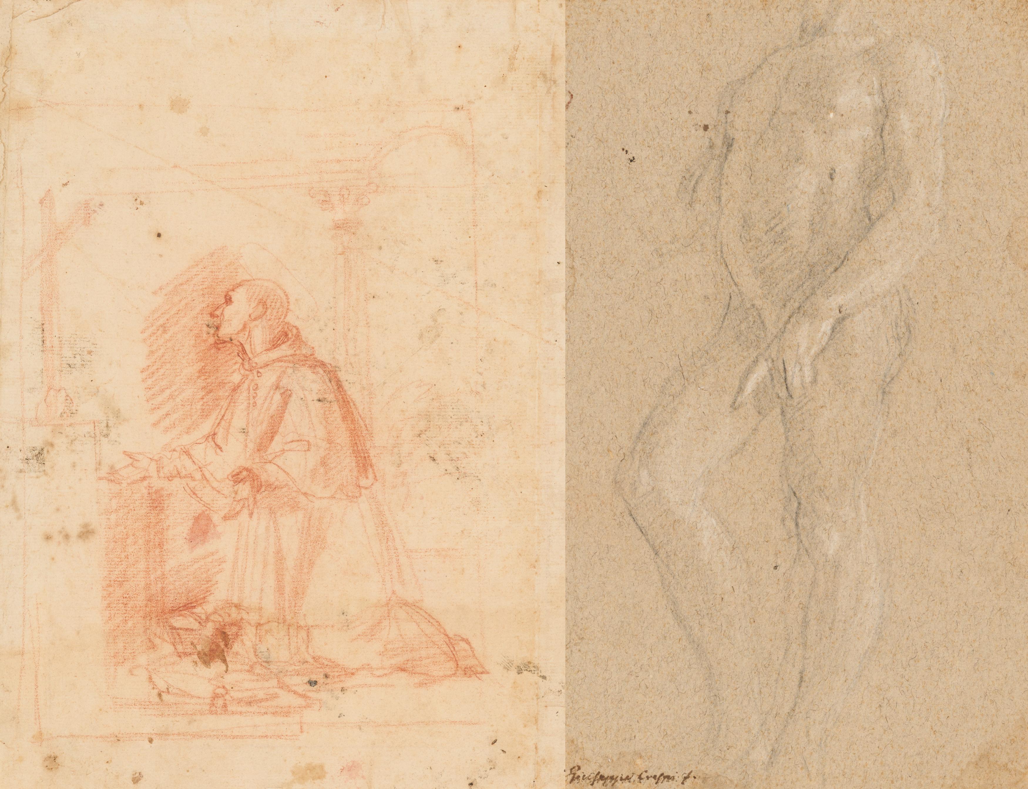 Bologneser Schule - Zwei Studienblaetter Maennerakt   Betender Moench, 77740-101, Van Ham Kunstauktionen