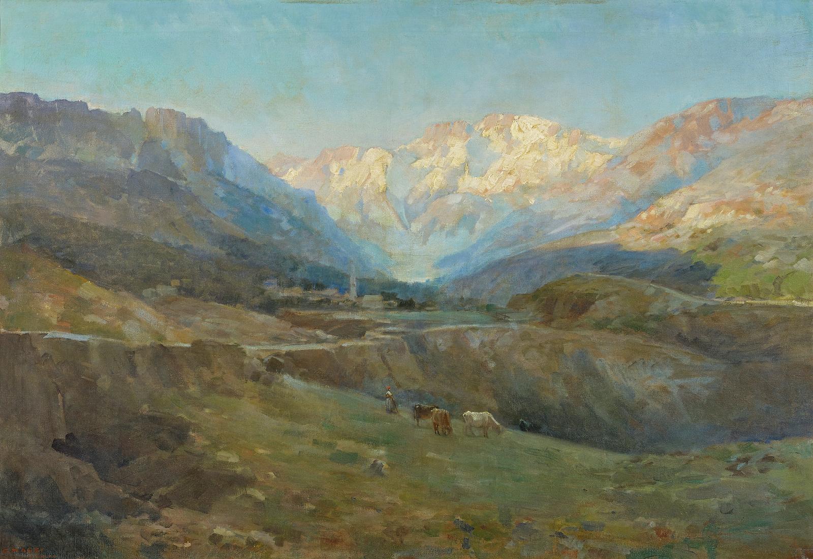 Caesare Maggi - Erstes Morgenlicht im Aostatal bei Challand St Victor, 58673-1, Van Ham Kunstauktionen