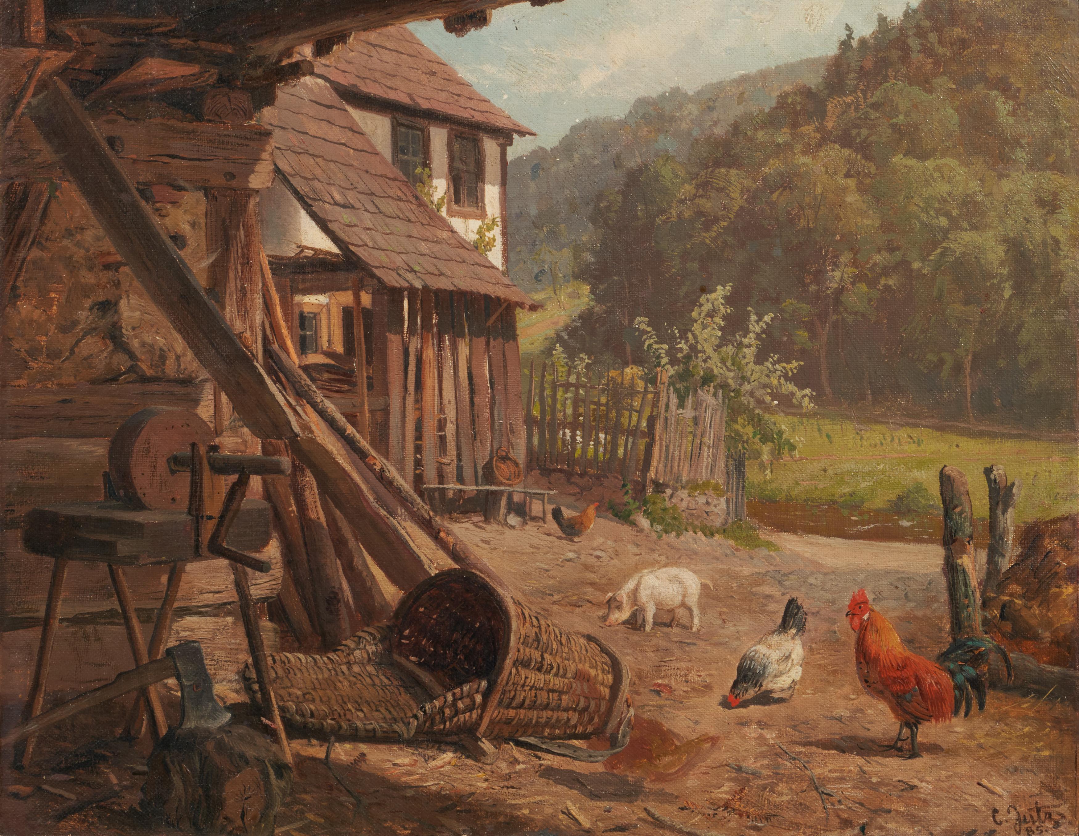 Carl dAE Jutz - Bauerngehoeft mit Tieren, 73086-13, Van Ham Kunstauktionen