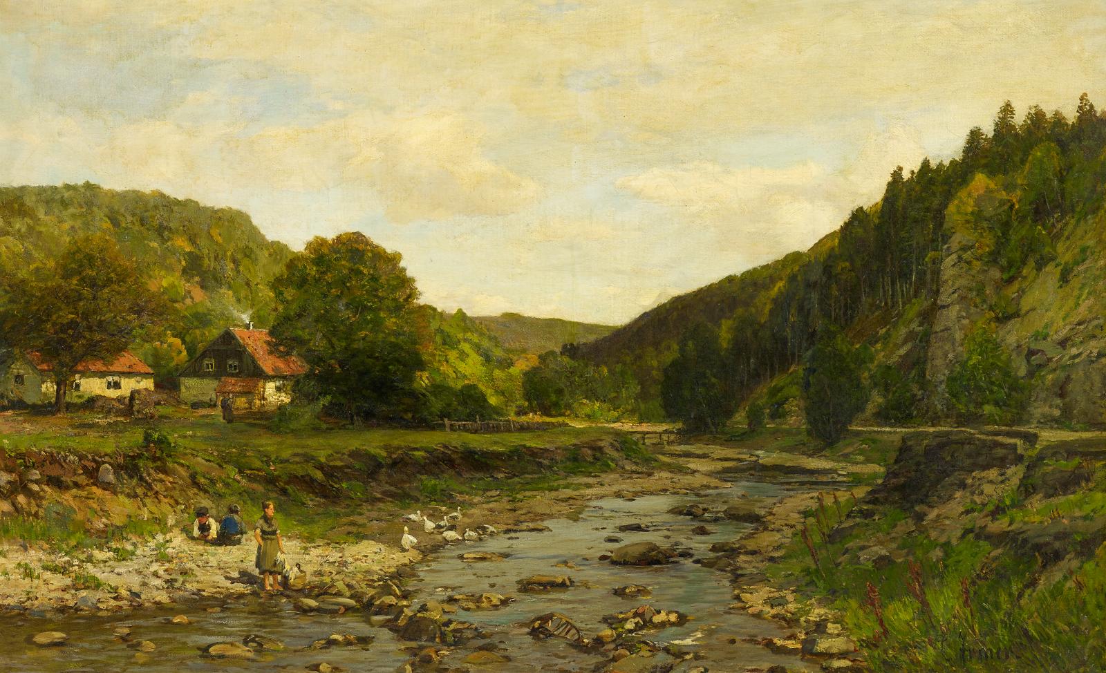 Carl Irmer - Bewaldete Flusslandschaft Kinder am Ufer, 58656-3, Van Ham Kunstauktionen