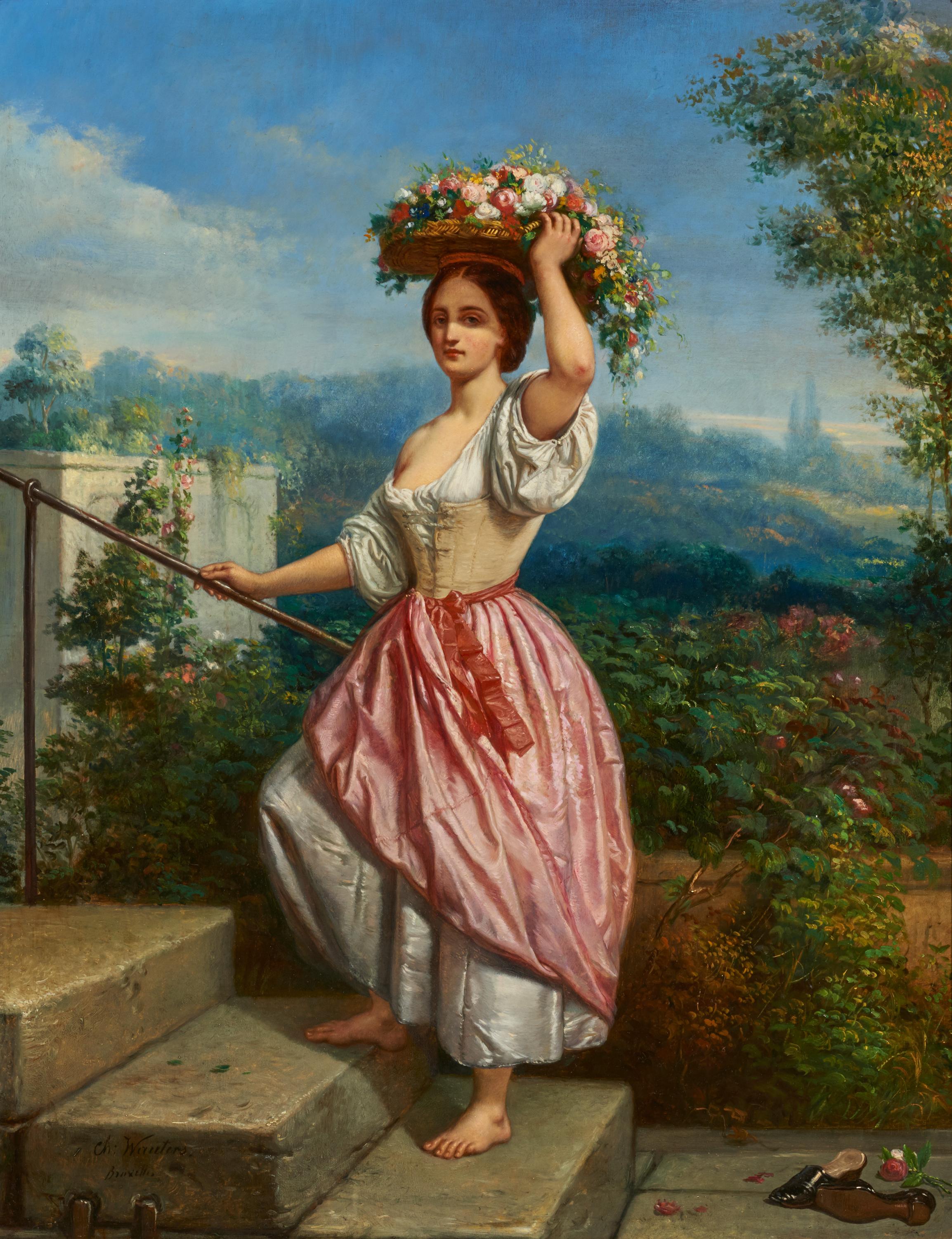 Charles Augustin Wauters - Die Roemerin Junge Dame mit Blumenkorb im Garten, 76078-1, Van Ham Kunstauktionen