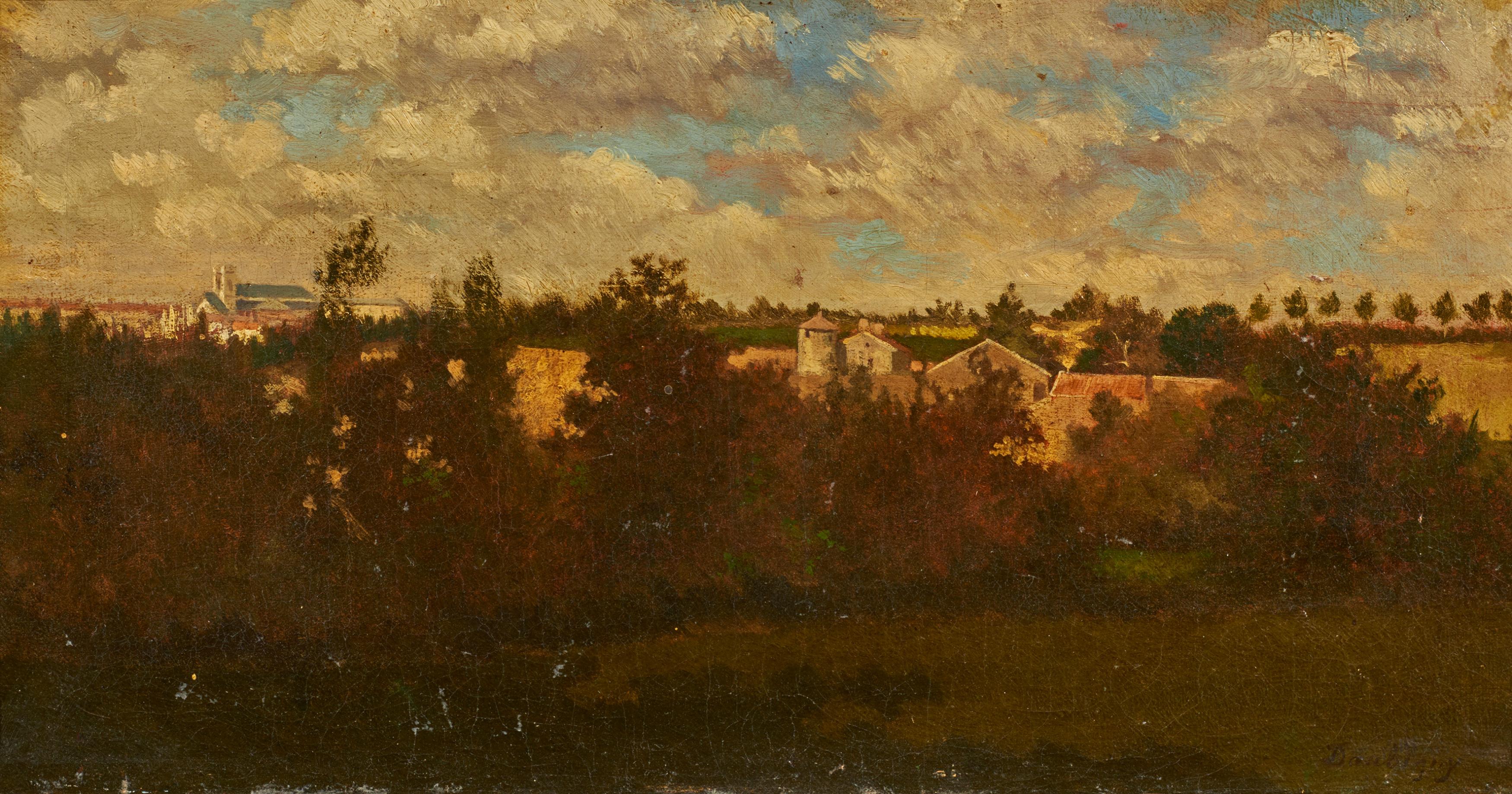 Charles Francois Daubigny - Landschaft mit Ausblick auf ein kleines Dorf, 75992-1, Van Ham Kunstauktionen