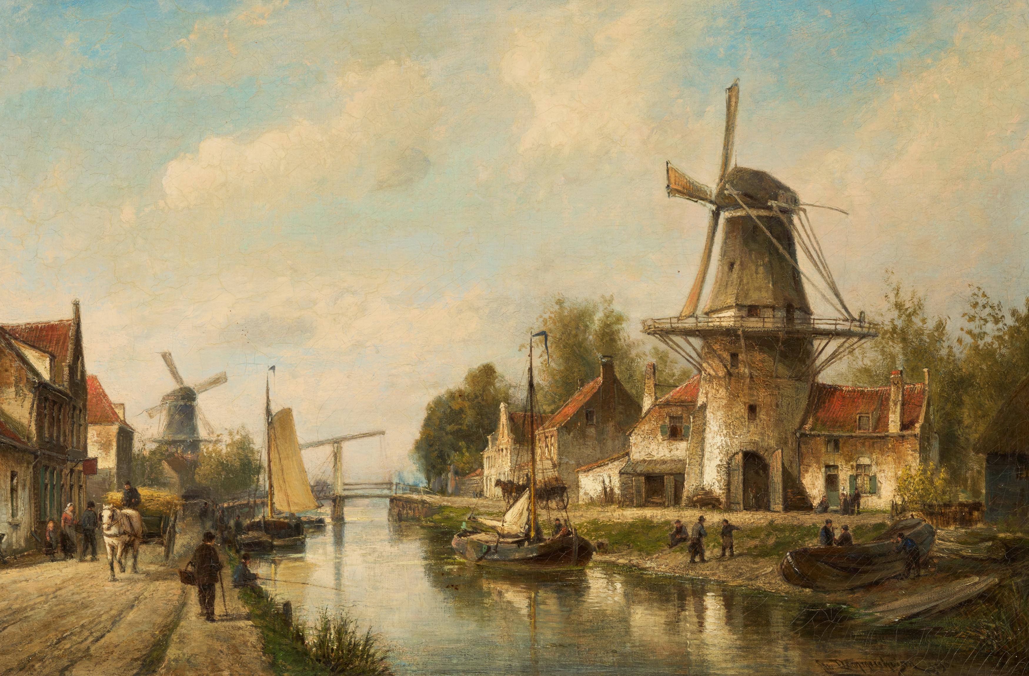 Cornelis Christaan Dommelshuizen - Windmuehlen an einer hollaendischen Gracht, 75878-9, Van Ham Kunstauktionen