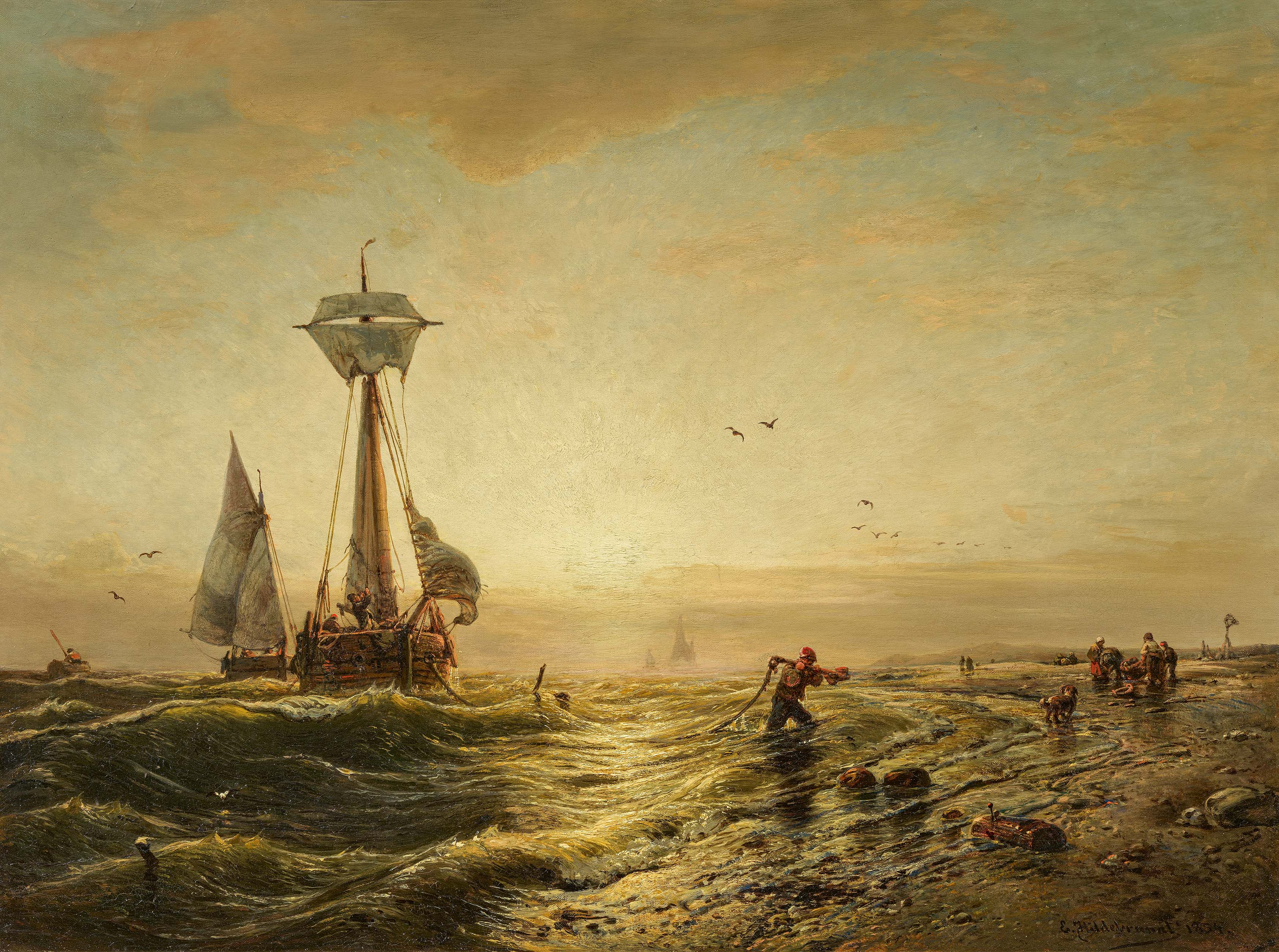 Eduard Hildebrandt - Anlandende Fischerboote im Abdendlicht, 76689-2, Van Ham Kunstauktionen