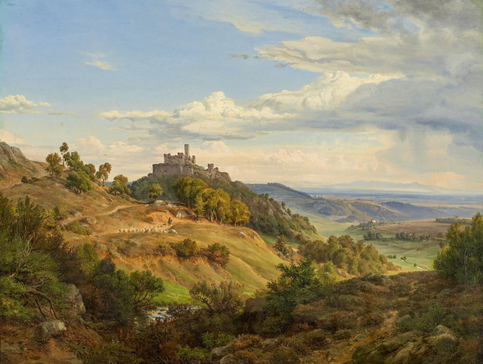 Eduard Wilhelm Pose - Weite Landschaft mit Burgruine, 57544-1, Van Ham Kunstauktionen