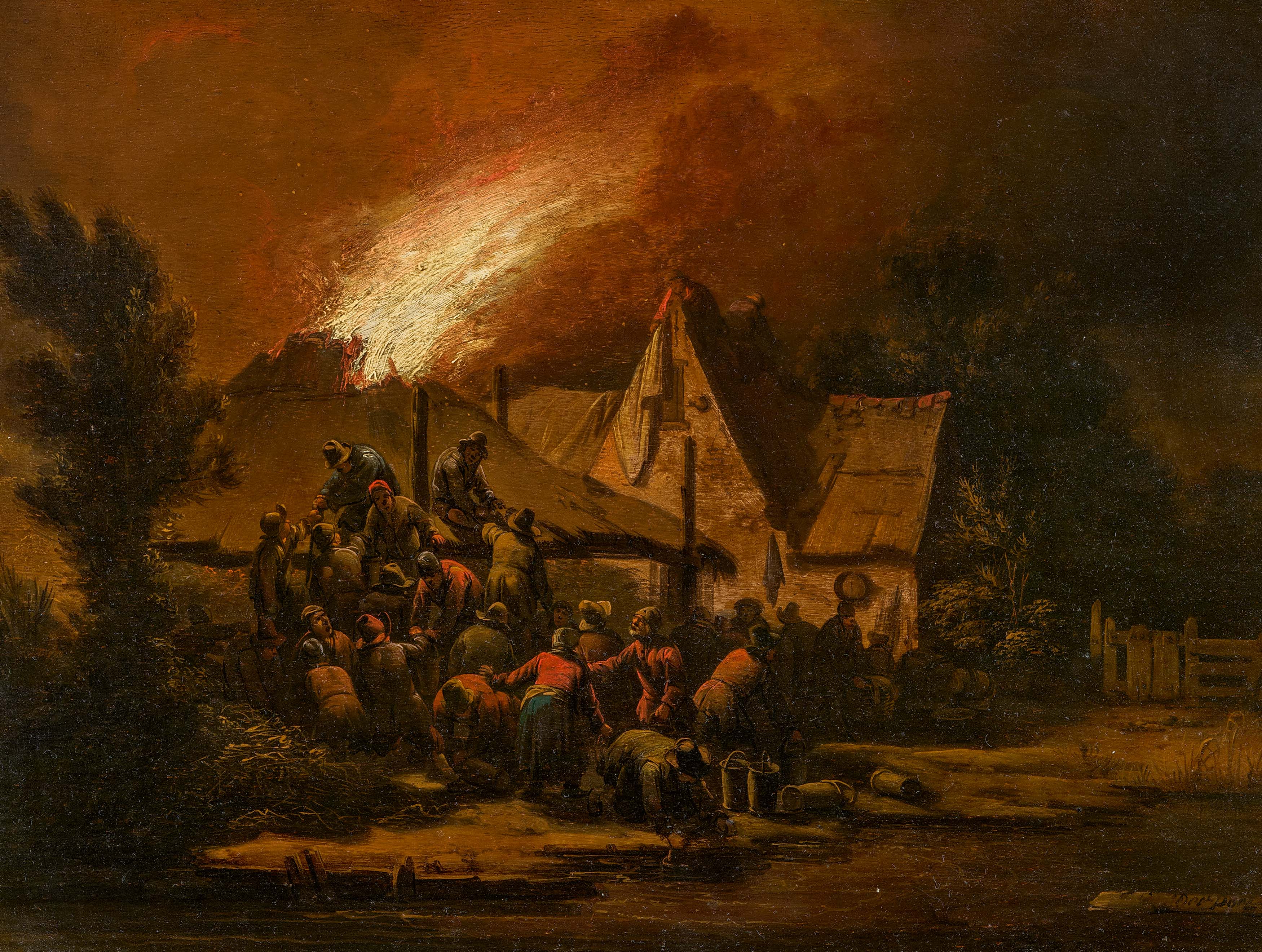 Egbert Lievensz van der Poel - Bauersleute beim Loeschen eines naechtlichen Scheunenbrands, 75035-3, Van Ham Kunstauktionen