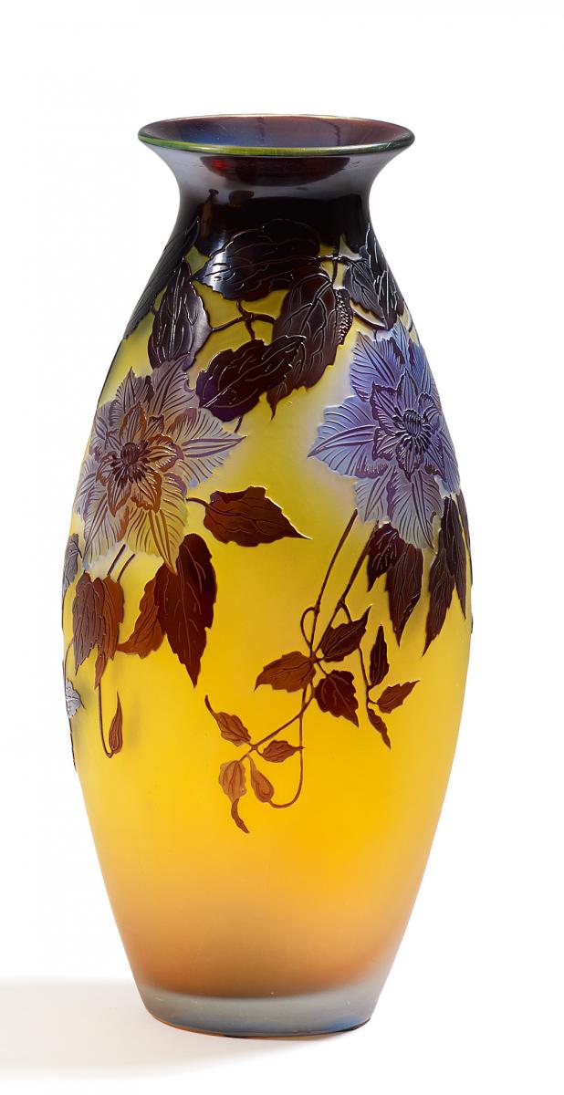 Emile Galle - Vase mit Clematisdekor, 56952-4, Van Ham Kunstauktionen