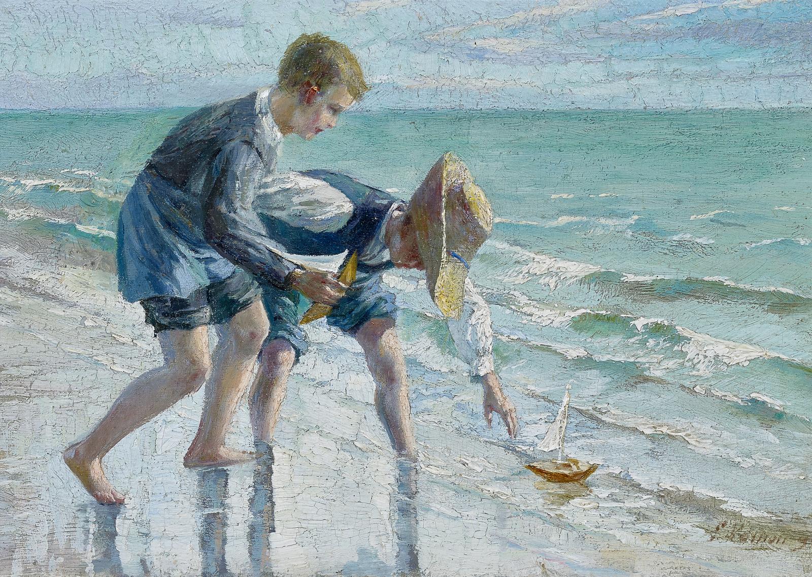 Emile Vernon - Spielende Knaben am Strand, 58461-12, Van Ham Kunstauktionen