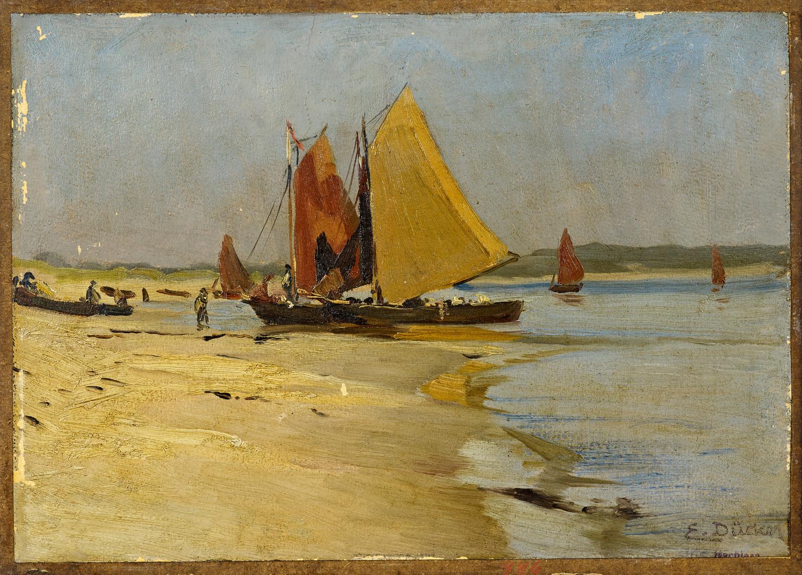 Eugene Gustav Duecker - Aufliegende Boote am Strand, 60560-3, Van Ham Kunstauktionen