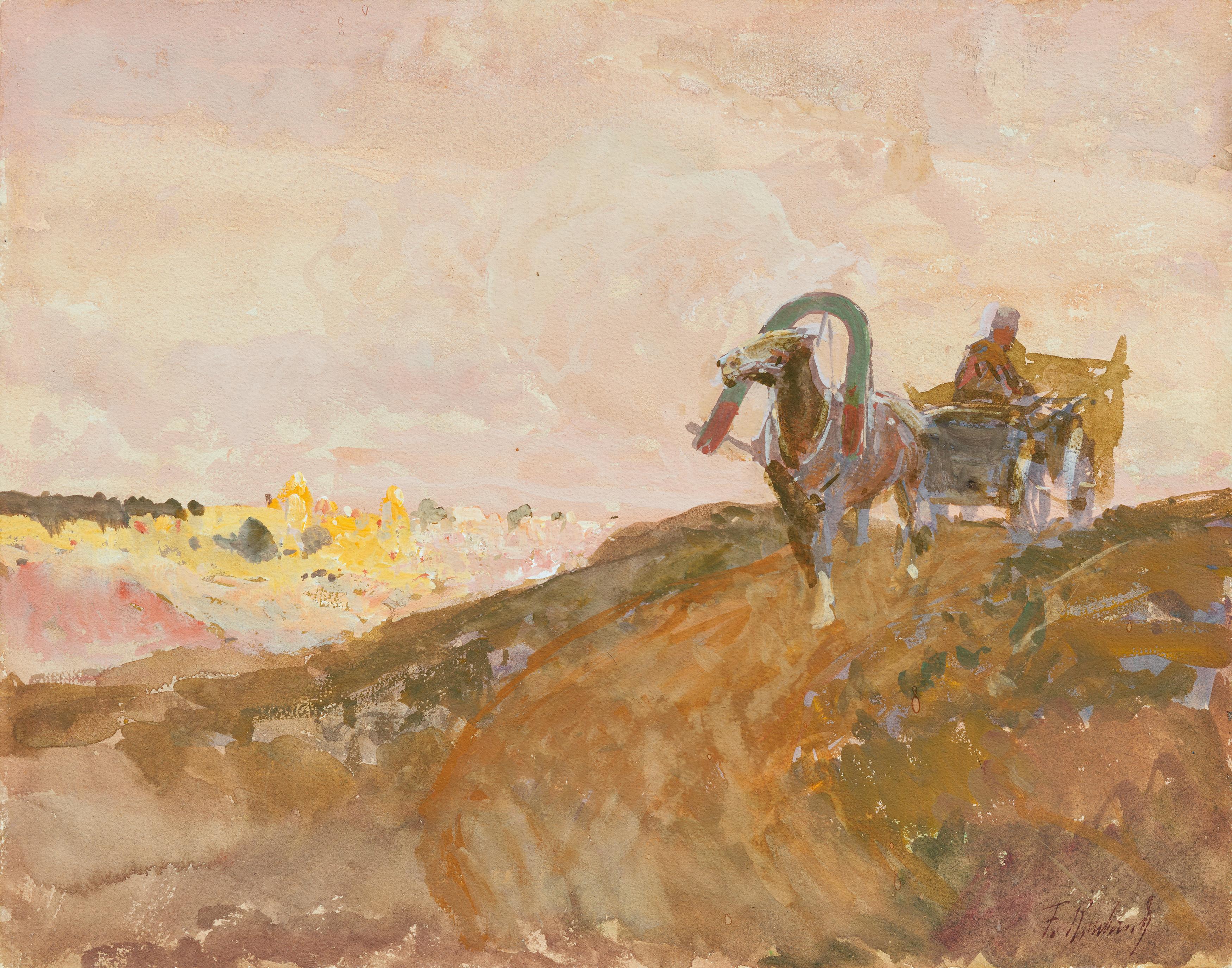 Franz Roubaud - Laendliche Landschaft mit Karren, 81455-1, Van Ham Kunstauktionen