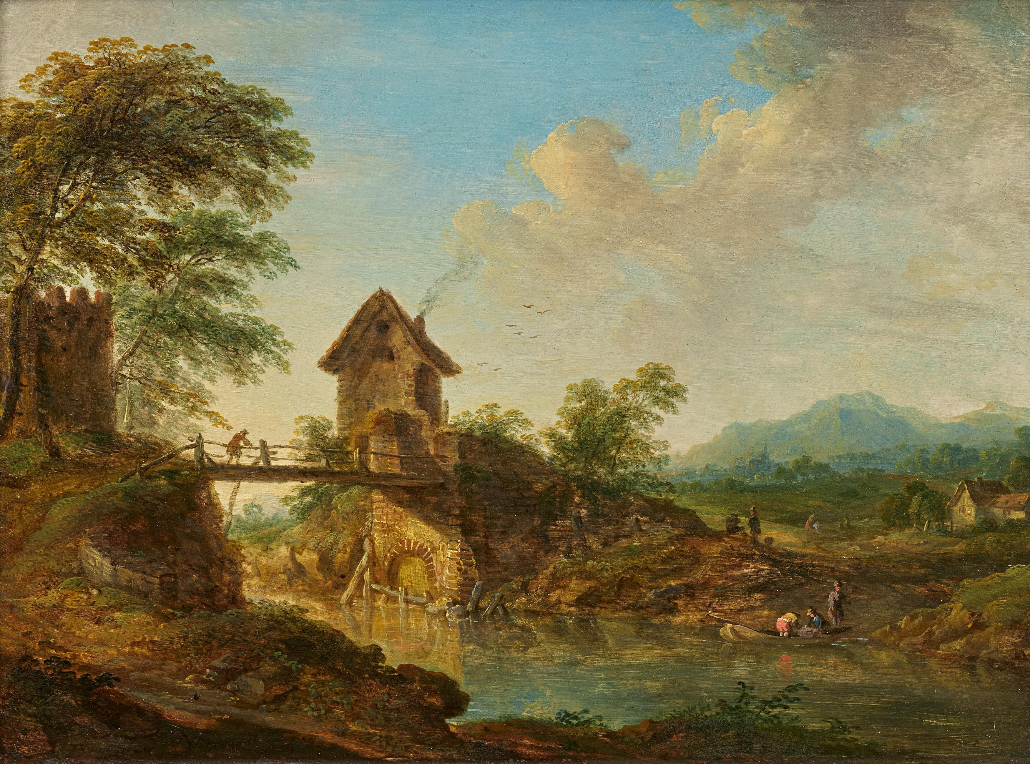 Franz Schuez - Flusslauf mit Bruecke im Voralpenland, 81743-1, Van Ham Kunstauktionen