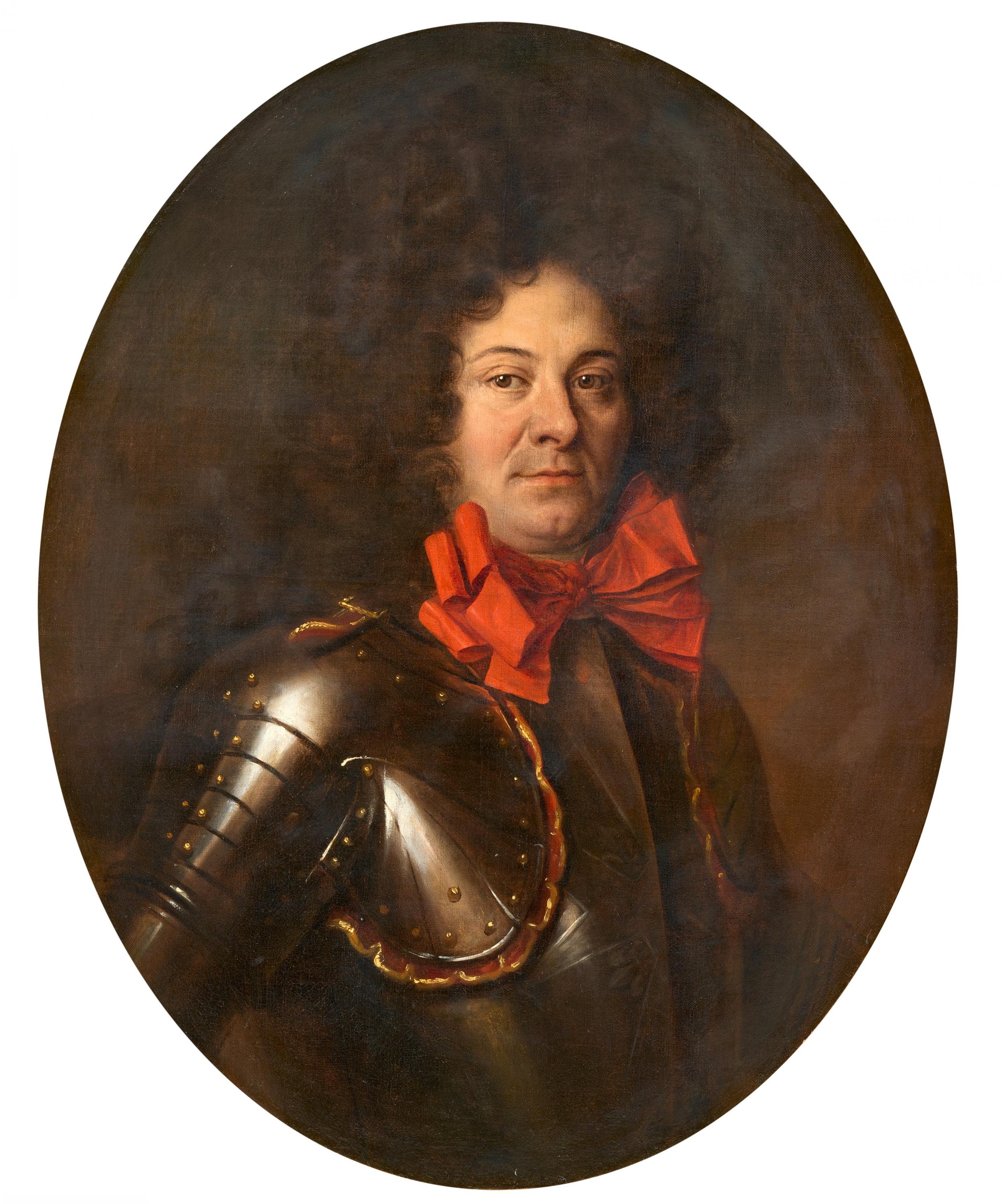 Franzoesische Schule - Brustbild eines adeligen Herren im Harnisch mit roter Schleife, 75875-1, Van Ham Kunstauktionen