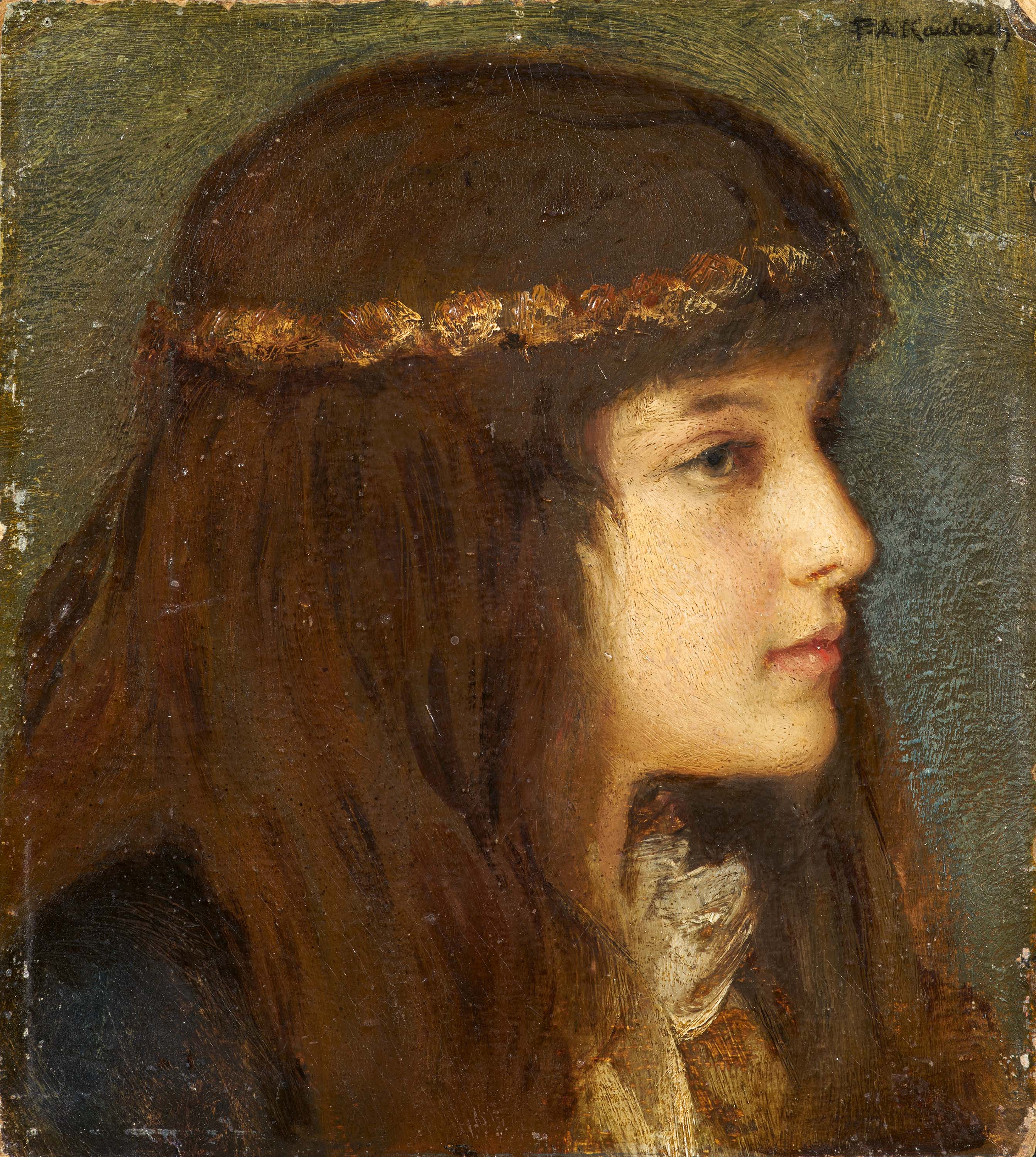 Friedrich August von Kaulbach - Portraet eines Maedchens mit Blumenkranz im Haar, 73344-1, Van Ham Kunstauktionen
