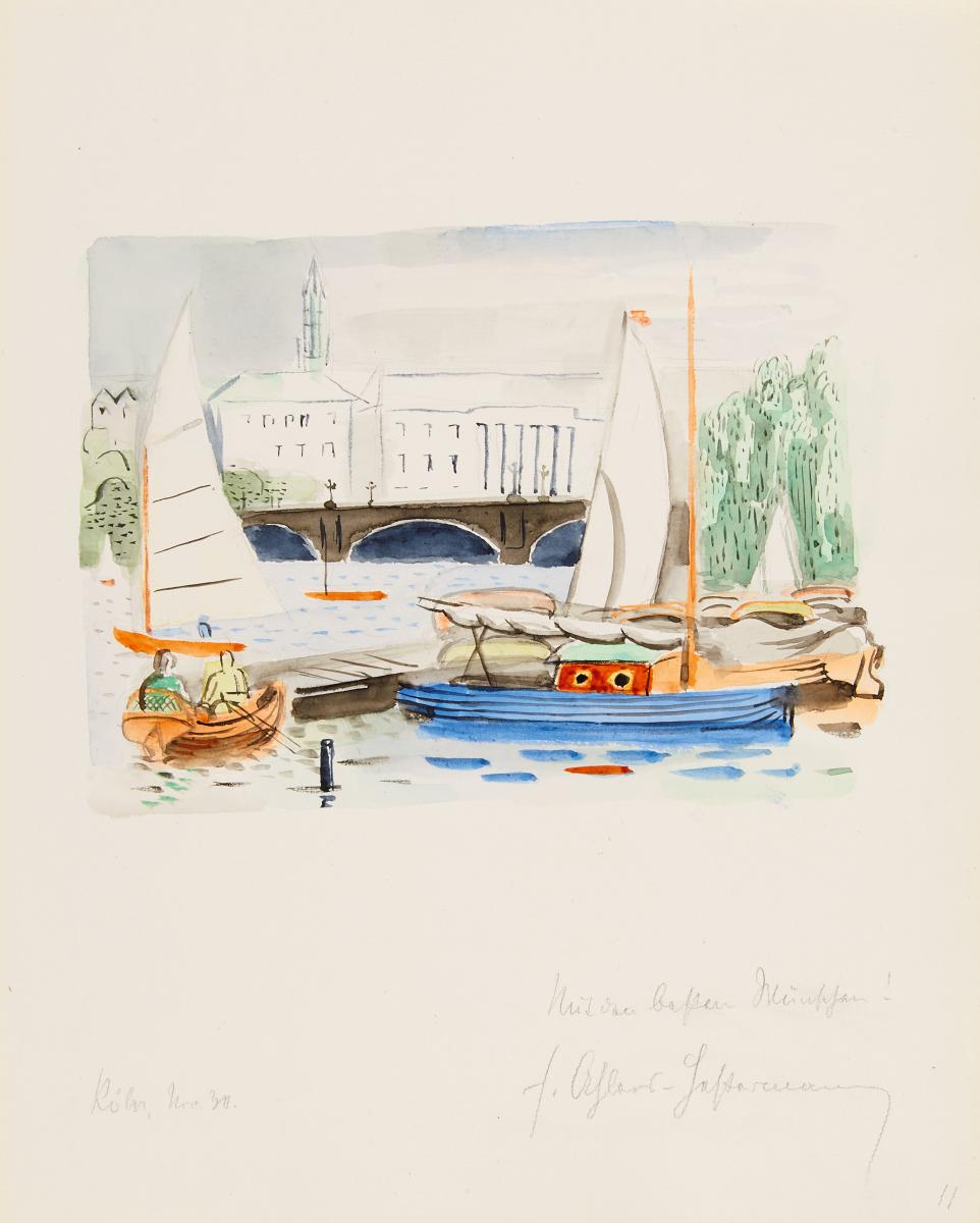 Friedrich Ahlers-Hestermann - Boote am Steg Blick auf die Lombardsbruecke Hamburg, 60748-13, Van Ham Kunstauktionen