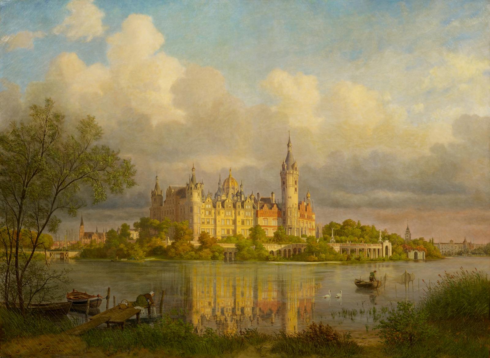 Friedrich Jentzen - Schloss Schwerin von der Seeseite aus im Abendlicht, 60562-1, Van Ham Kunstauktionen