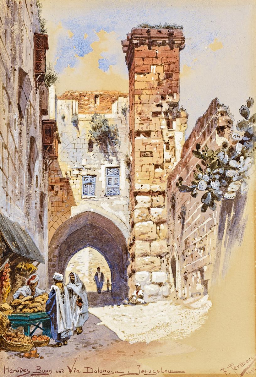 Friedrich Perlberg - Arabische Haendler in der Via Dolorosa in Jerusalem, 60494-20, Van Ham Kunstauktionen