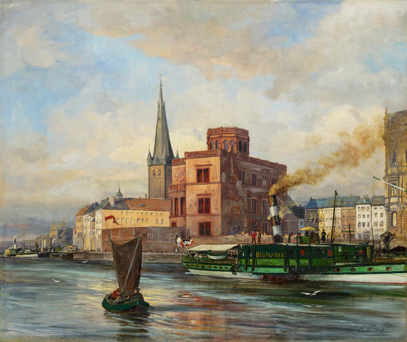 Fritz von Wille - Die Jungfernfahrt des Raddampfers Bismarck auf dem Rhein vor der Altstadt von Duesseldorf, 58106-1, Van Ham Kunstauktionen