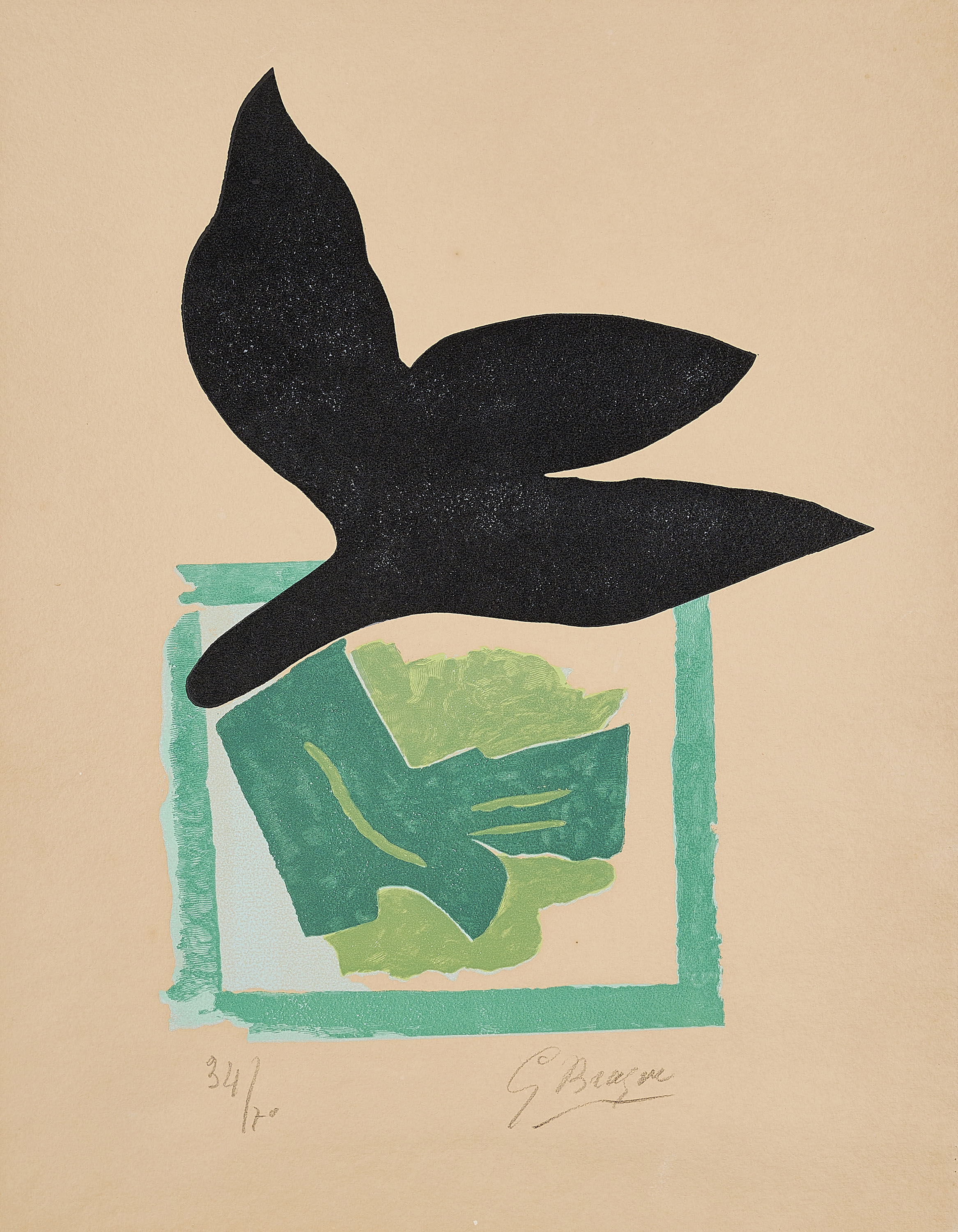 Georges Braque - Oiseau noir sur fond vert Aus Si je mourais la-bas, 73102-1, Van Ham Kunstauktionen
