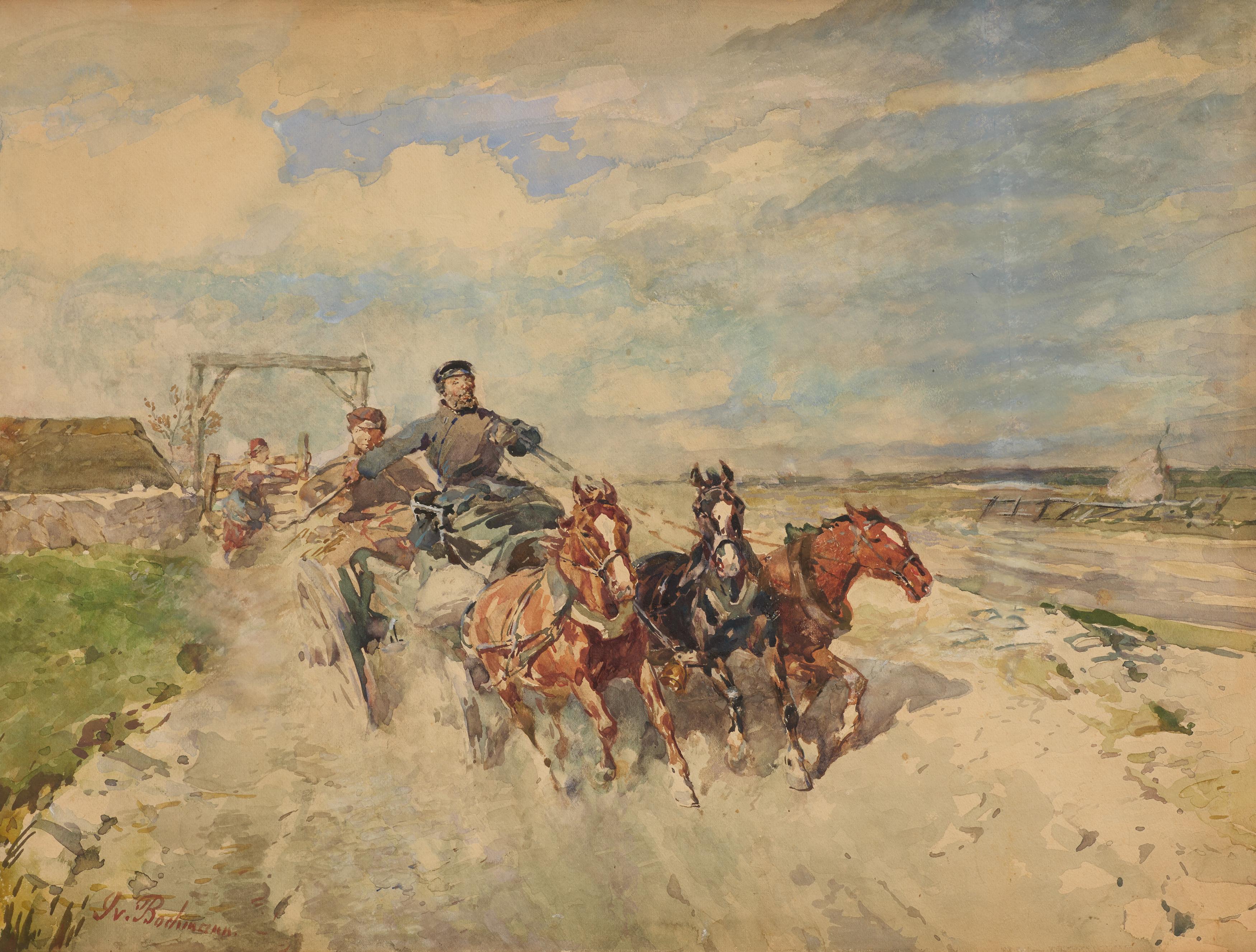 Gregor von Bochmann - Estnische Bauern in stürmischer Kutschfahrt, 82202-3, Van Ham Kunstauktionen