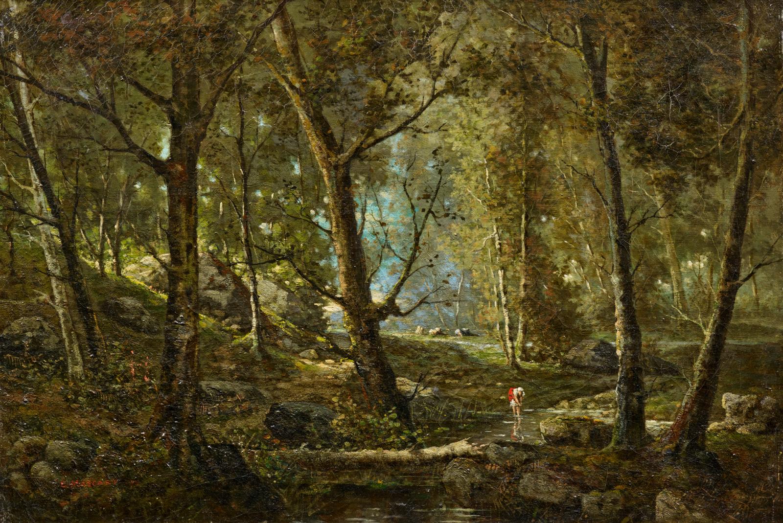 Gustave Mascart - Sommerliche Waldlandschaft mit Hirtin am Bach, 60201-15, Van Ham Kunstauktionen