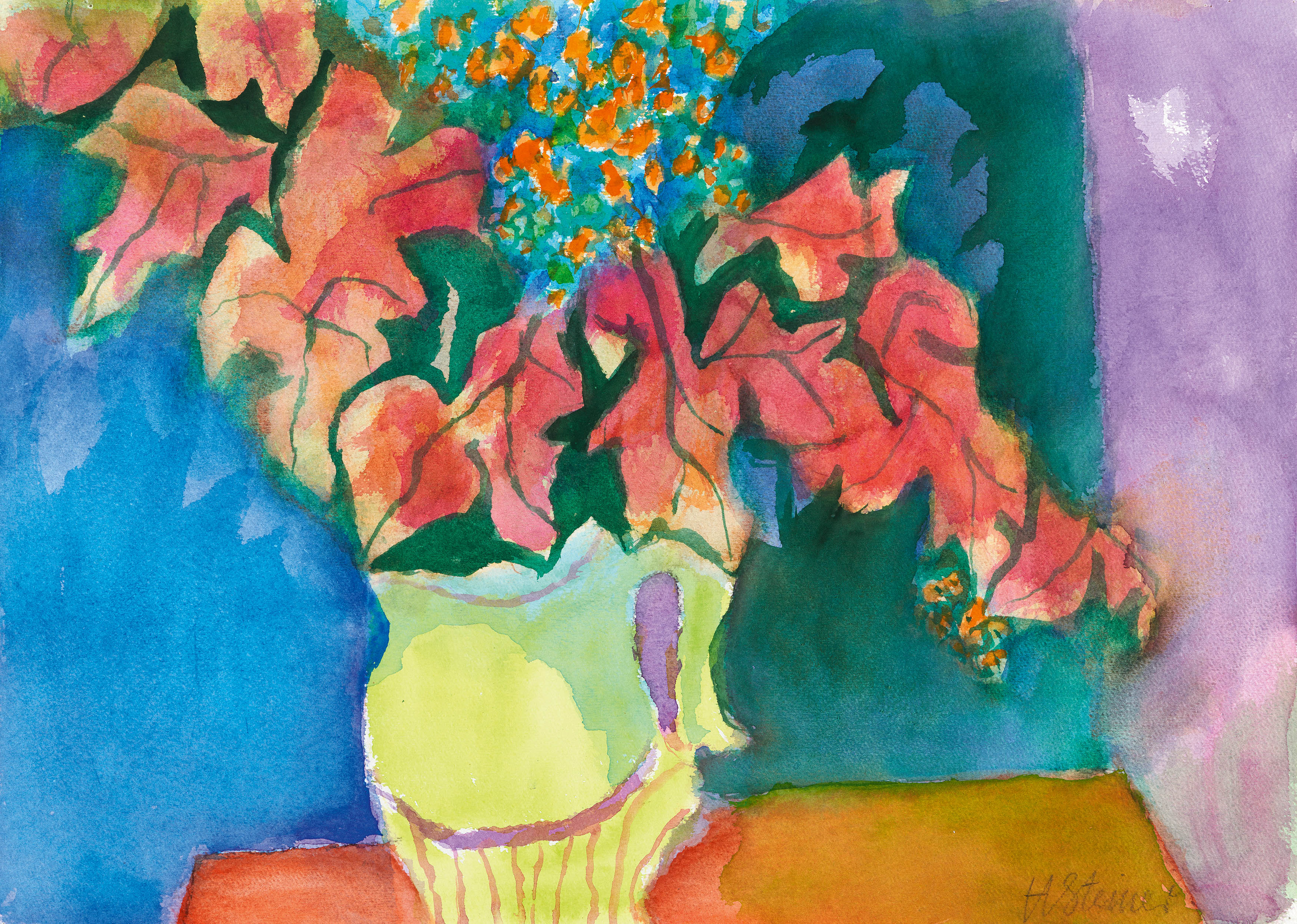 Heinrich Steiner - Gelbe Vase mit roten Blaettern, 69246-3, Van Ham Kunstauktionen