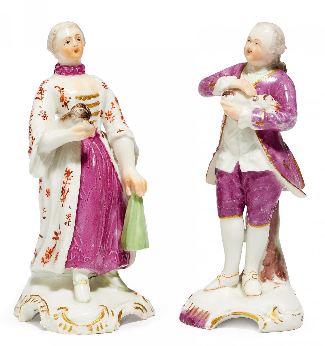 Hoechst - Miniaturfiguren galante Dame mit Mops und Herr mit Hund, 58116-31, Van Ham Kunstauktionen