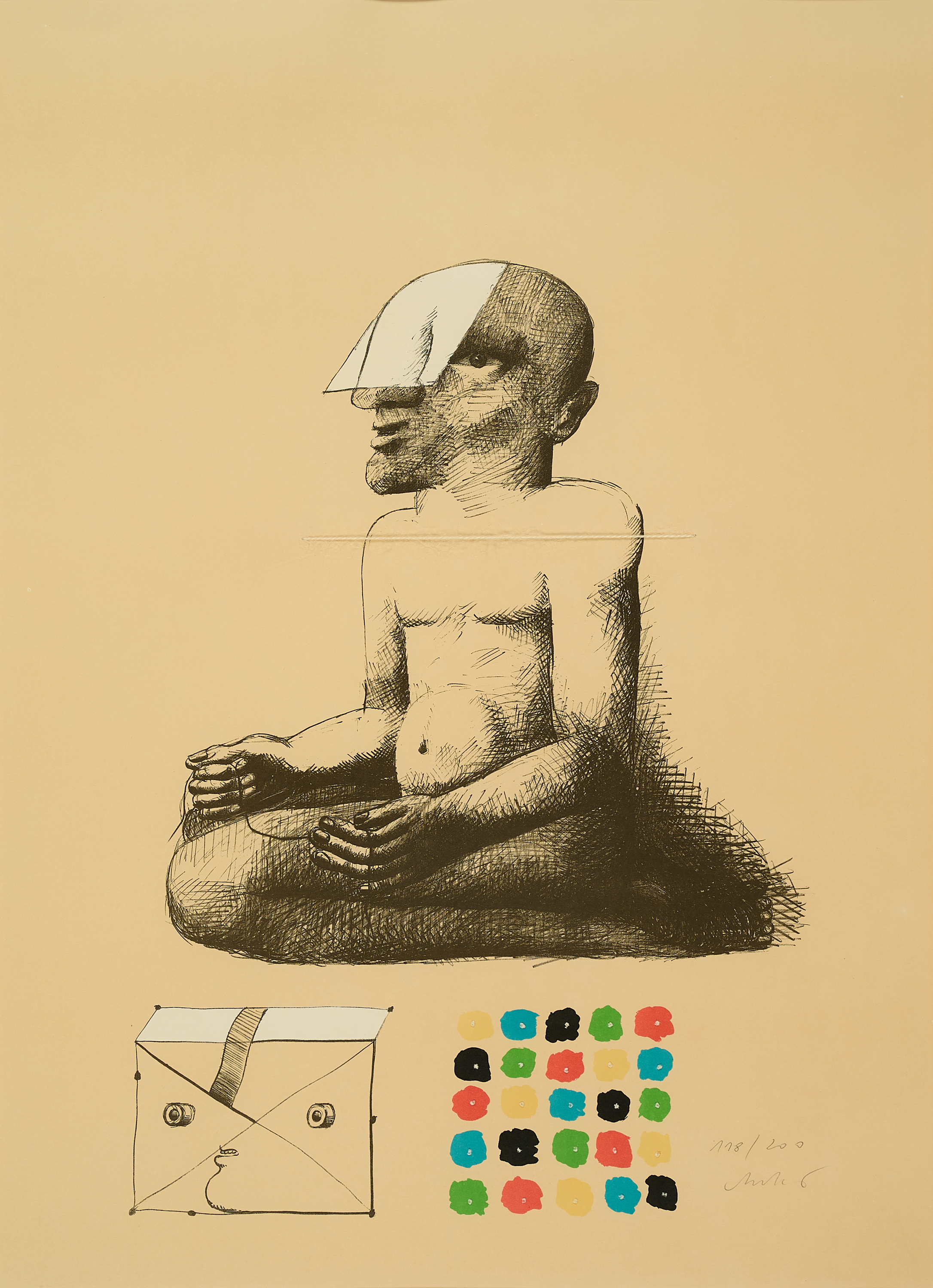 Horst Antes - Sitzende Figur mit mag Farbquadrat, 80374-1000, Van Ham Kunstauktionen