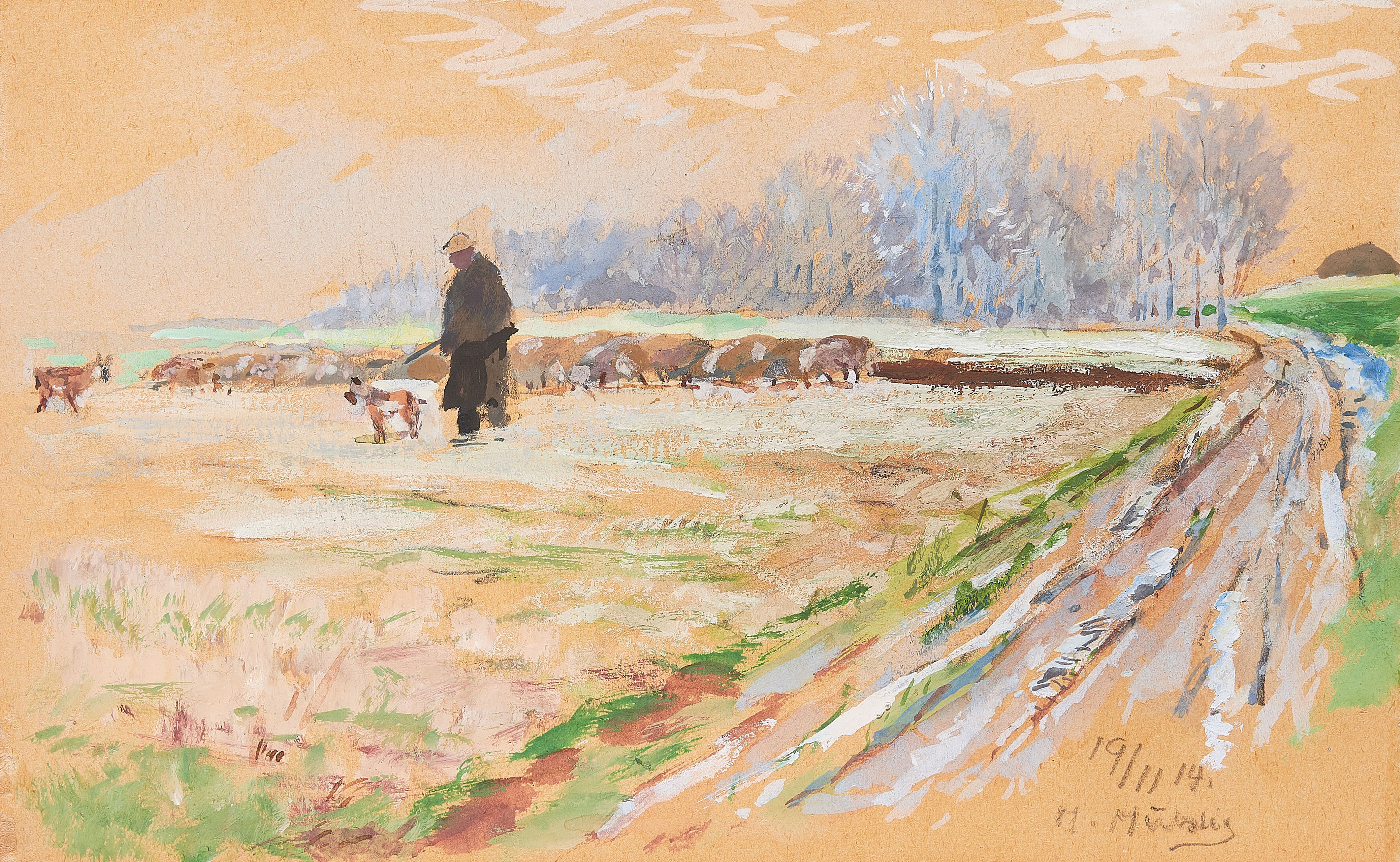 Hugo Muehlig - Landschaft mit Schaefer und seinen Schafen, 69520-1, Van Ham Kunstauktionen