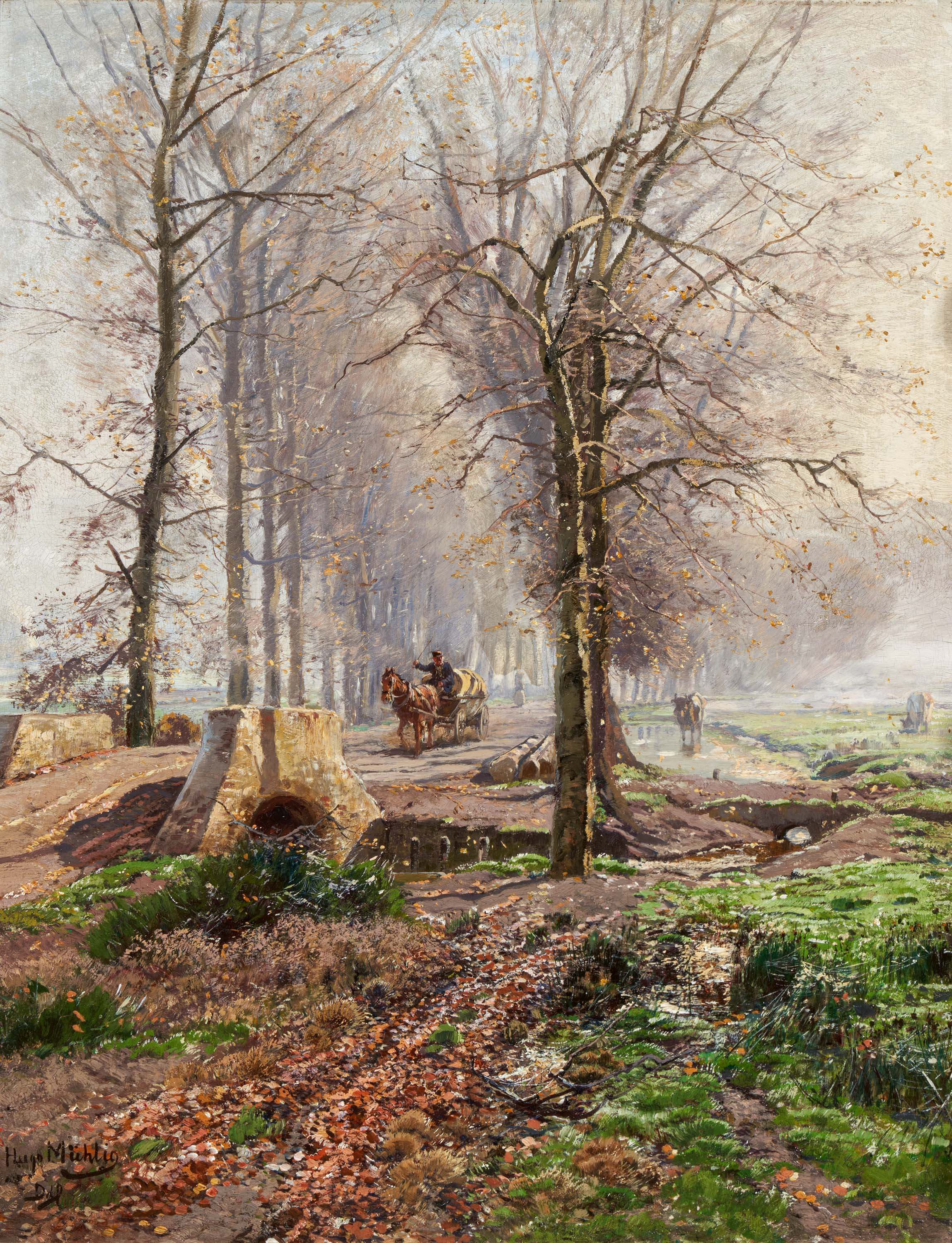 Hugo Muehlig - Pferdefuhrwerk auf der Grafenberger Allee, 73120-7, Van Ham Kunstauktionen