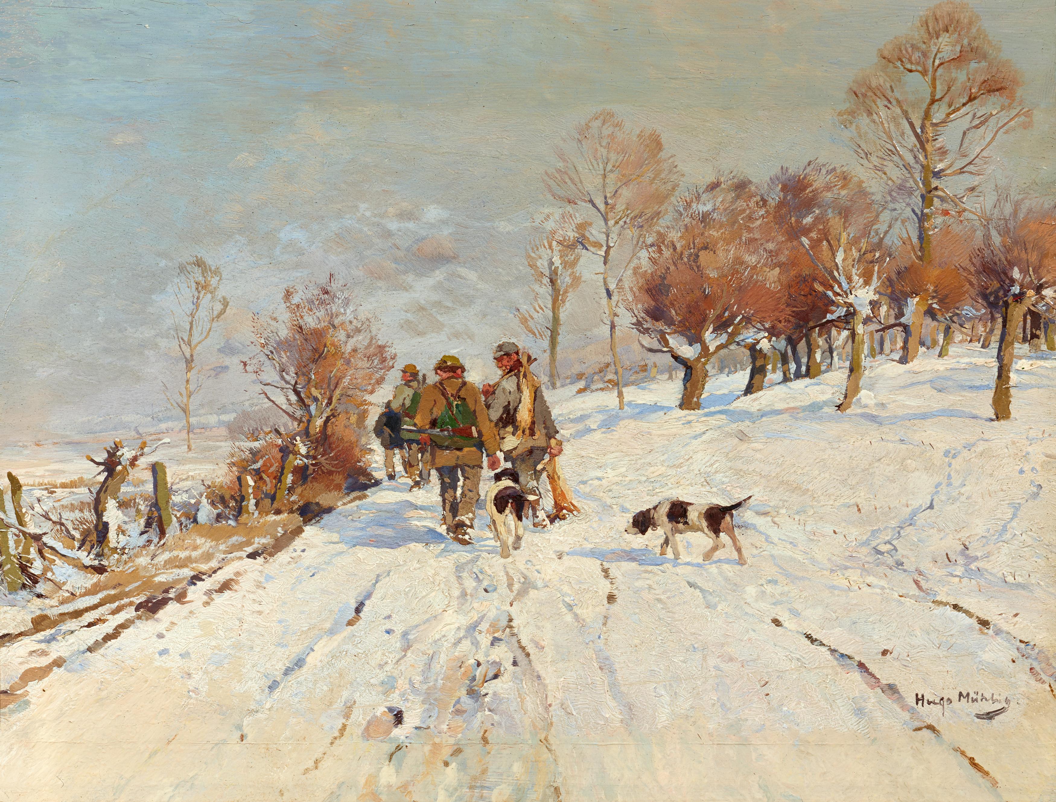 Hugo Muehlig - Winterlandschaft mit Jaegern, 80609-13, Van Ham Kunstauktionen