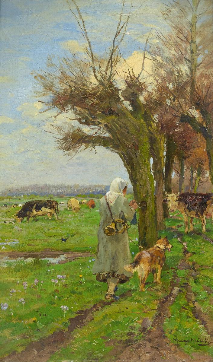 Hugo Muehlig - Rinderhirtin mit Hund, 59286-1, Van Ham Kunstauktionen