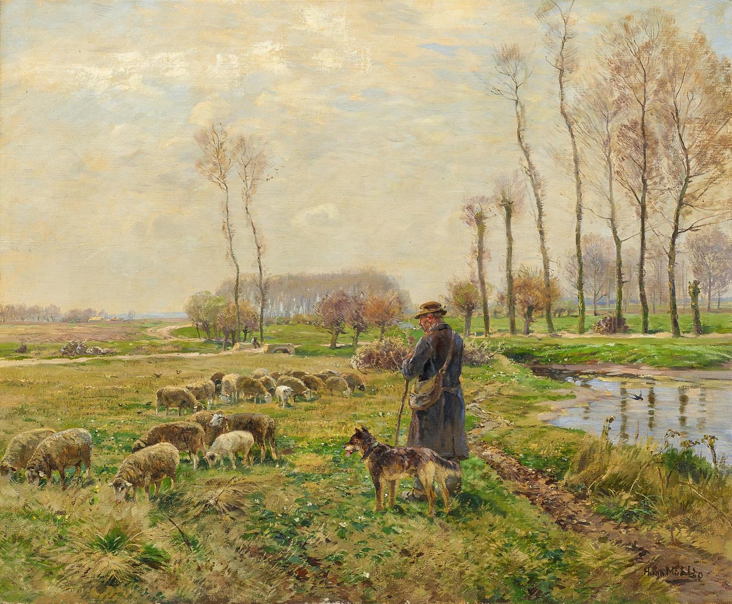 Hugo Muehlig - Schaefer mit seiner Herde im Vorfruehling, 58786-1, Van Ham Kunstauktionen