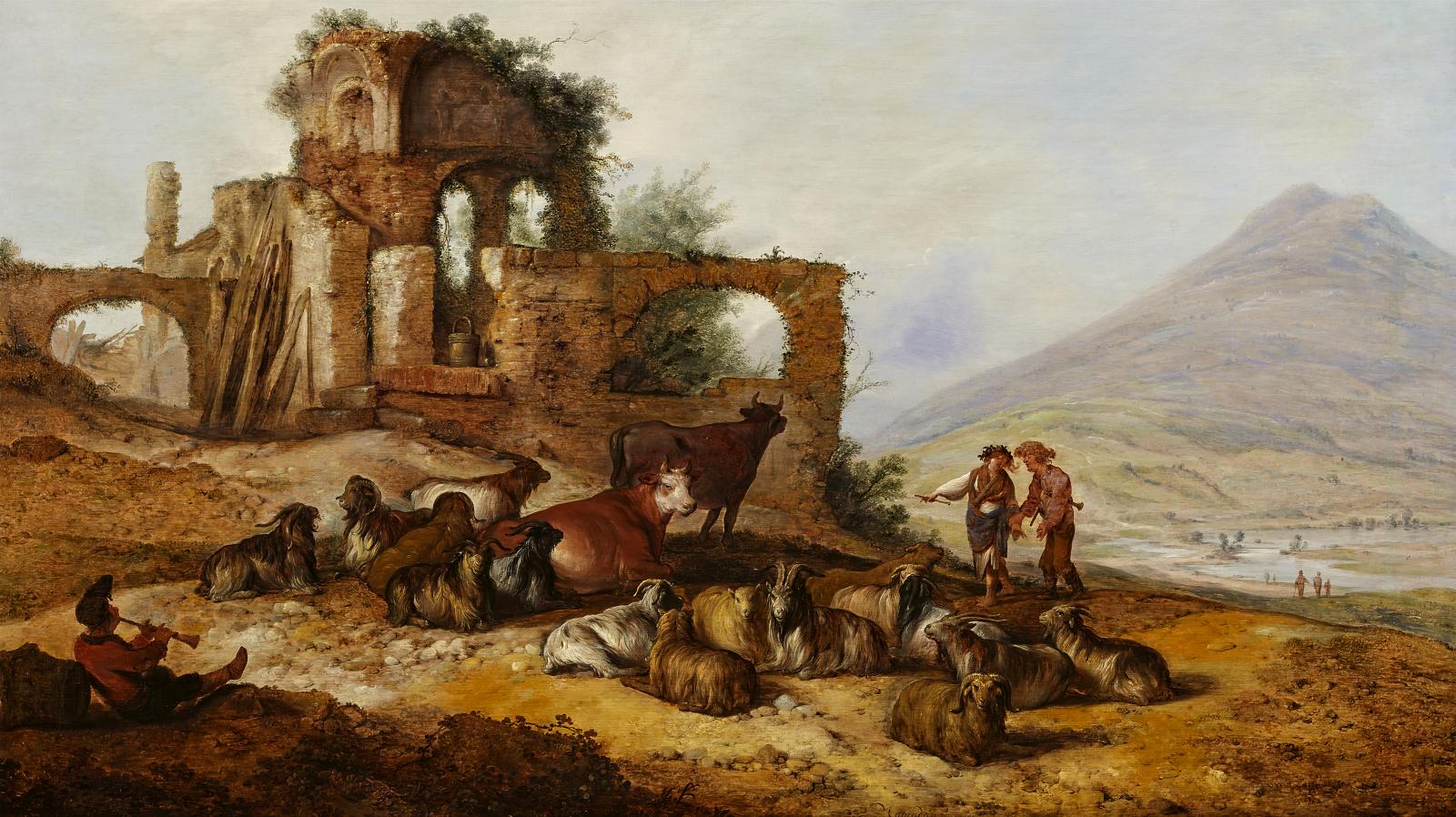 Jacobus Sibrandi Mancadan - Italienische Ruinenlandschaft mit Hirten, 300012-12, Van Ham Kunstauktionen