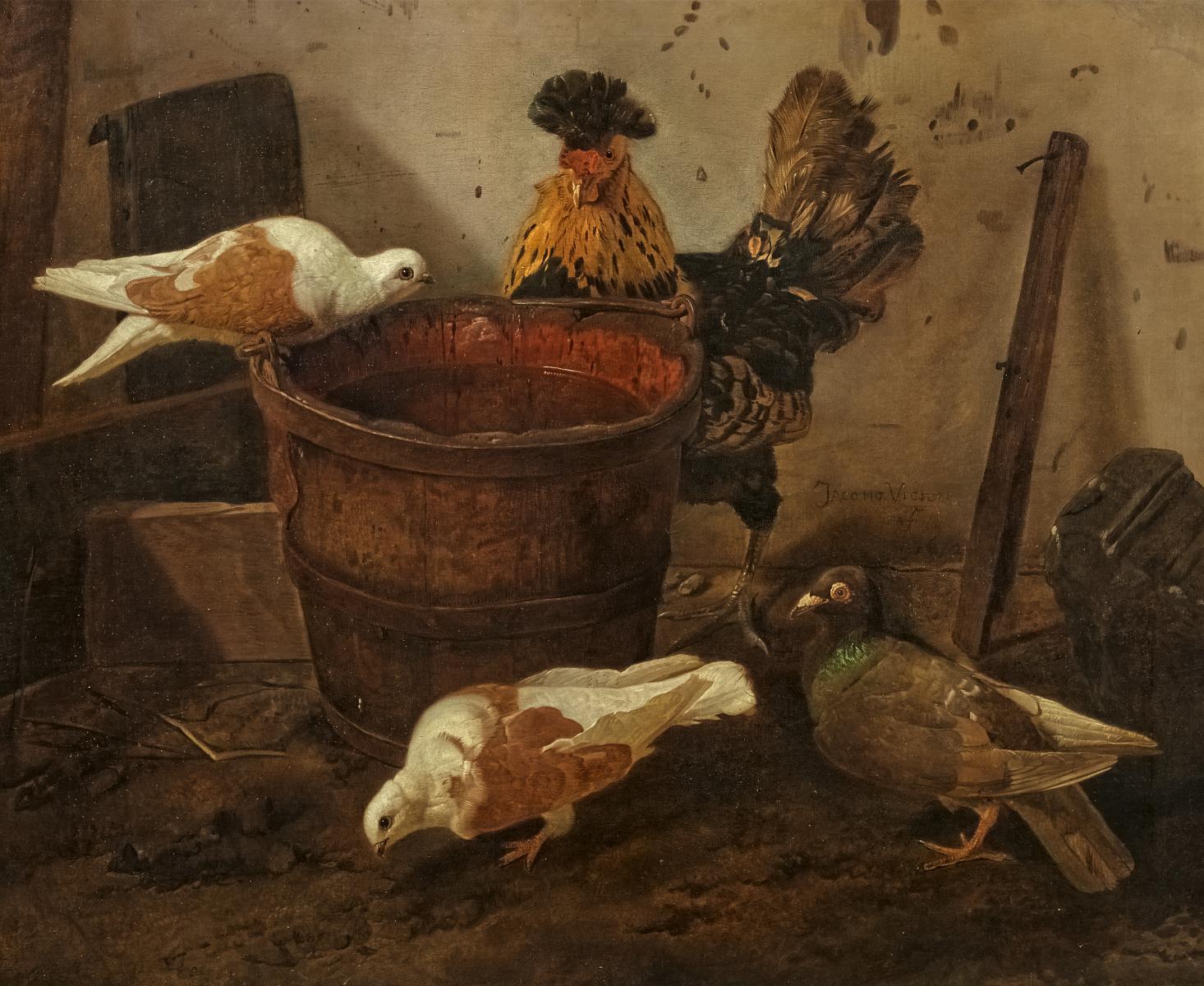Jacobus Victors - Stallinterieur mit Tauben und einem Hahn, 300012-10, Van Ham Kunstauktionen